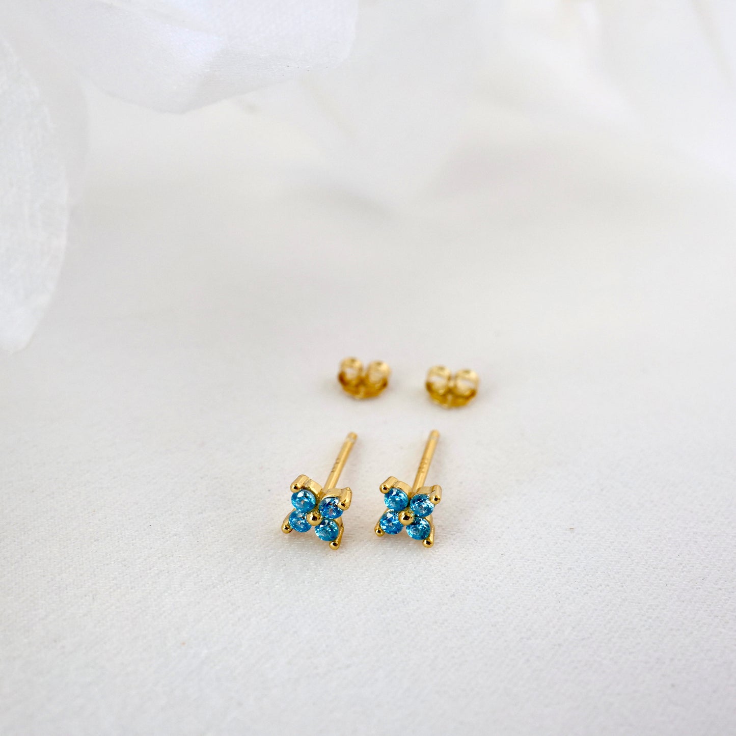 4 Clover Blue Dangle Earrings GOLD