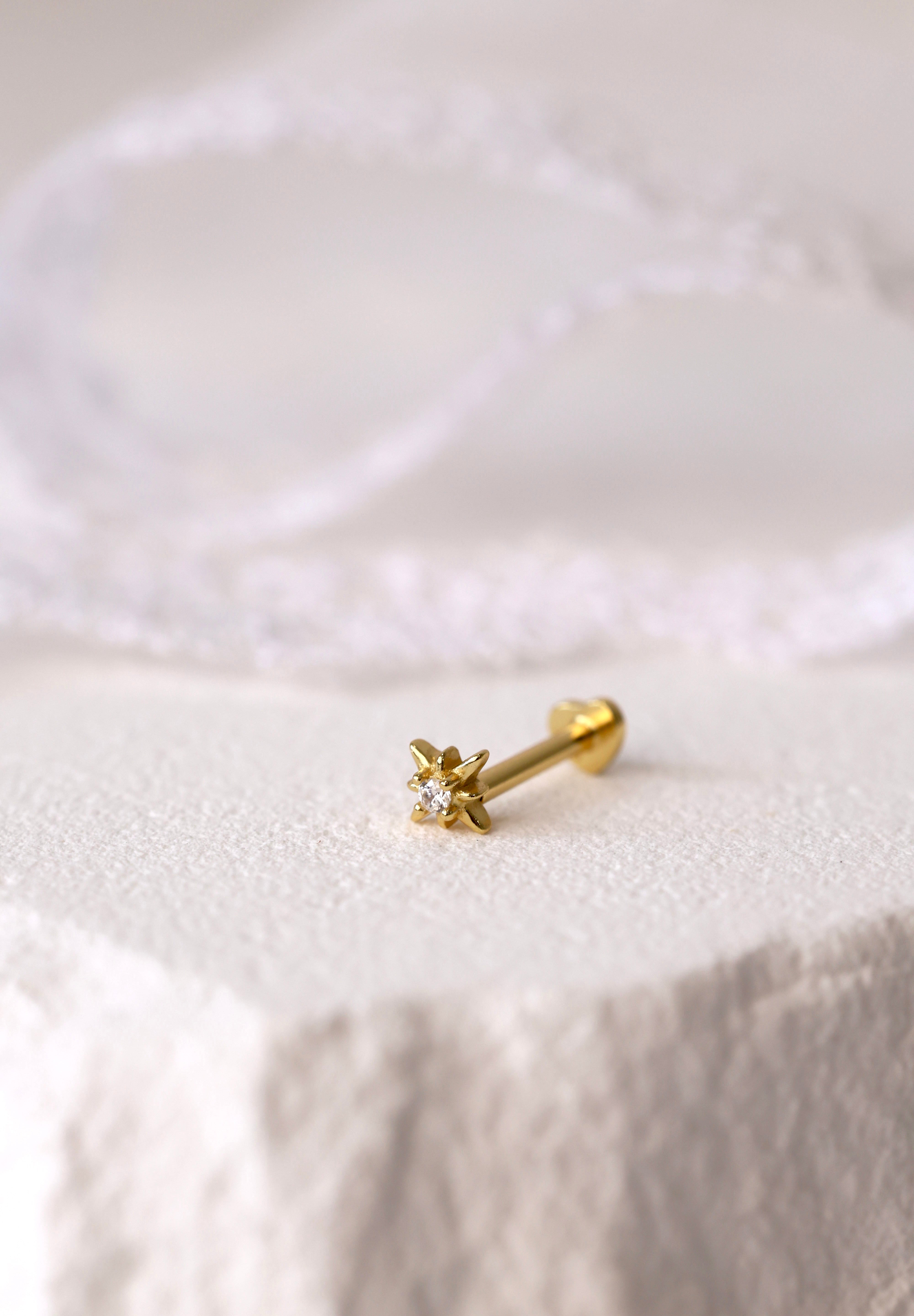 Mini Astra 16G Screw Flat Back Helix Stud Earring Gold- 1 piece Gold