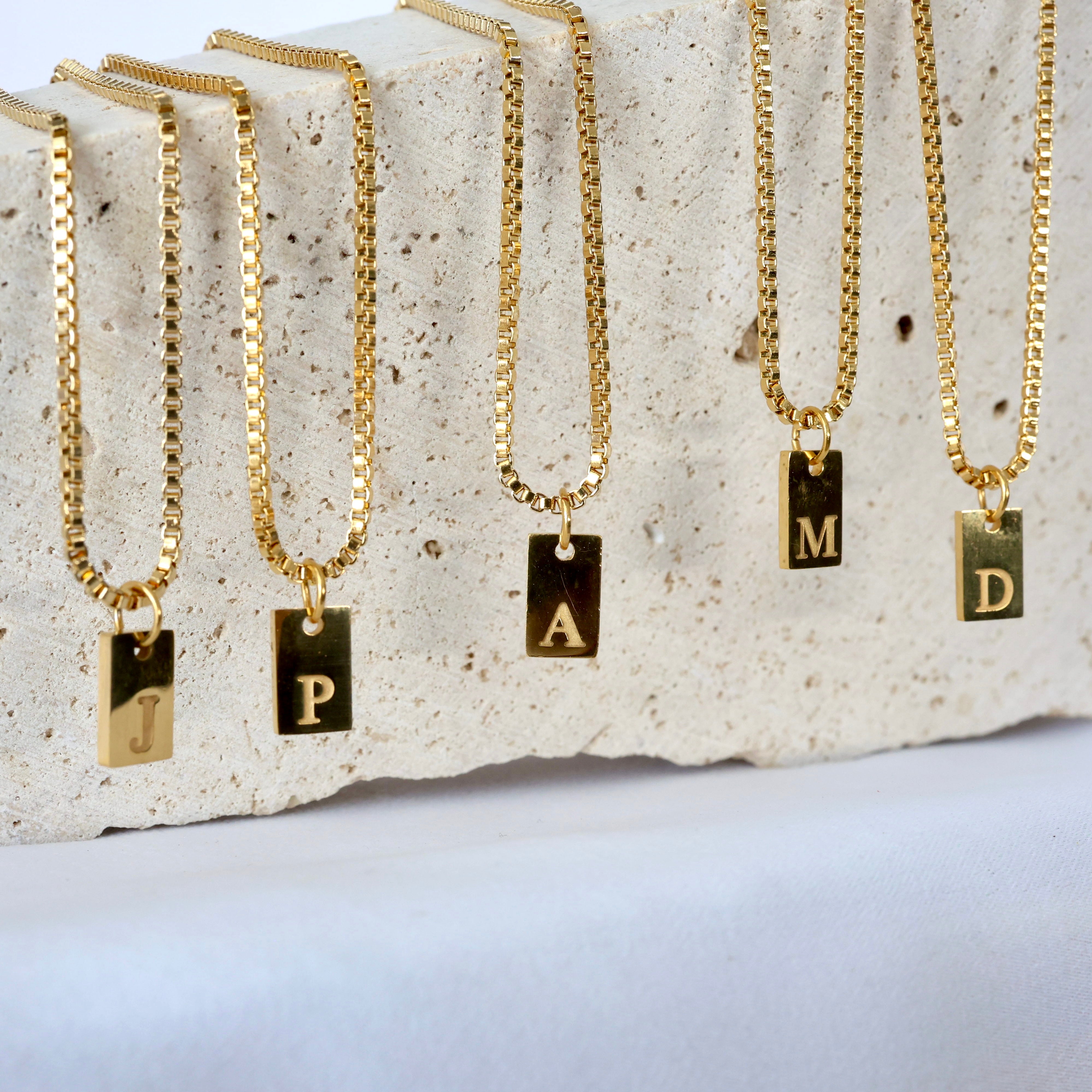 Freya Stainless Steel Engraved Letter Pendant Necklace 18K Gold freya-stainless-steel-engraved-letter-pendant-necklace-18k-gold