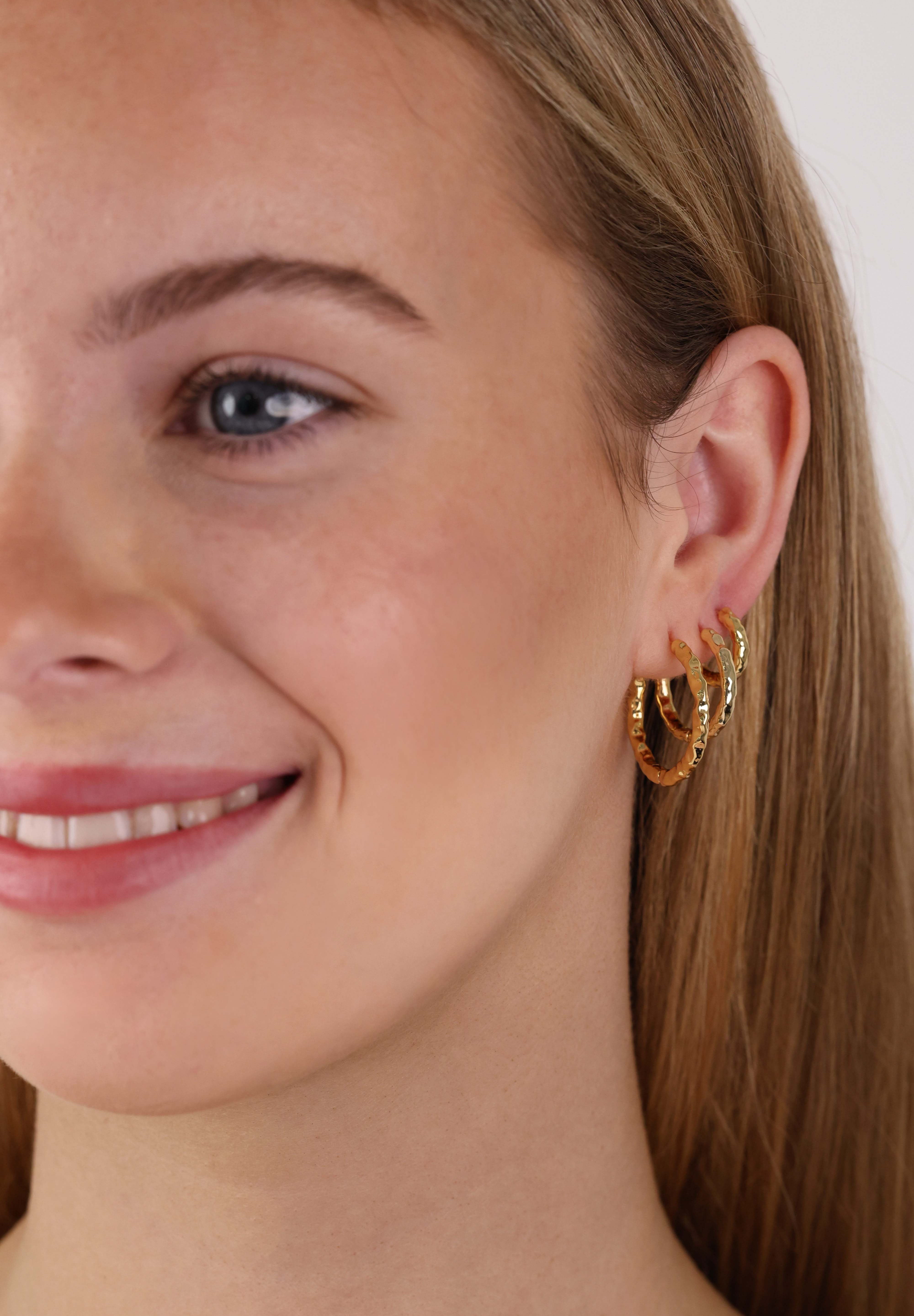 Thalira Gold Hammered Hoops