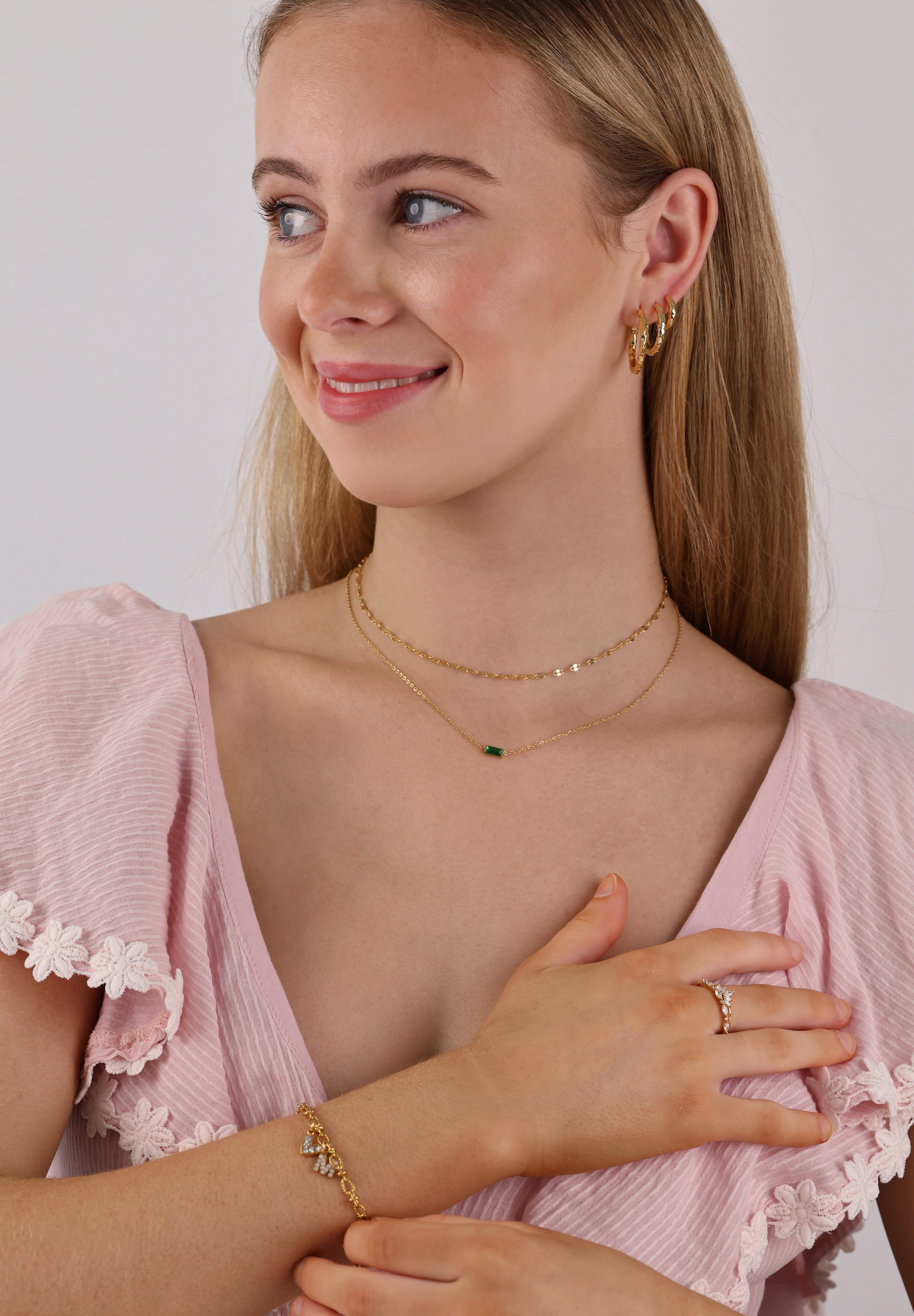 Charlee Baguette Birthstone Gold Necklace – Waterproof Stainless Steel