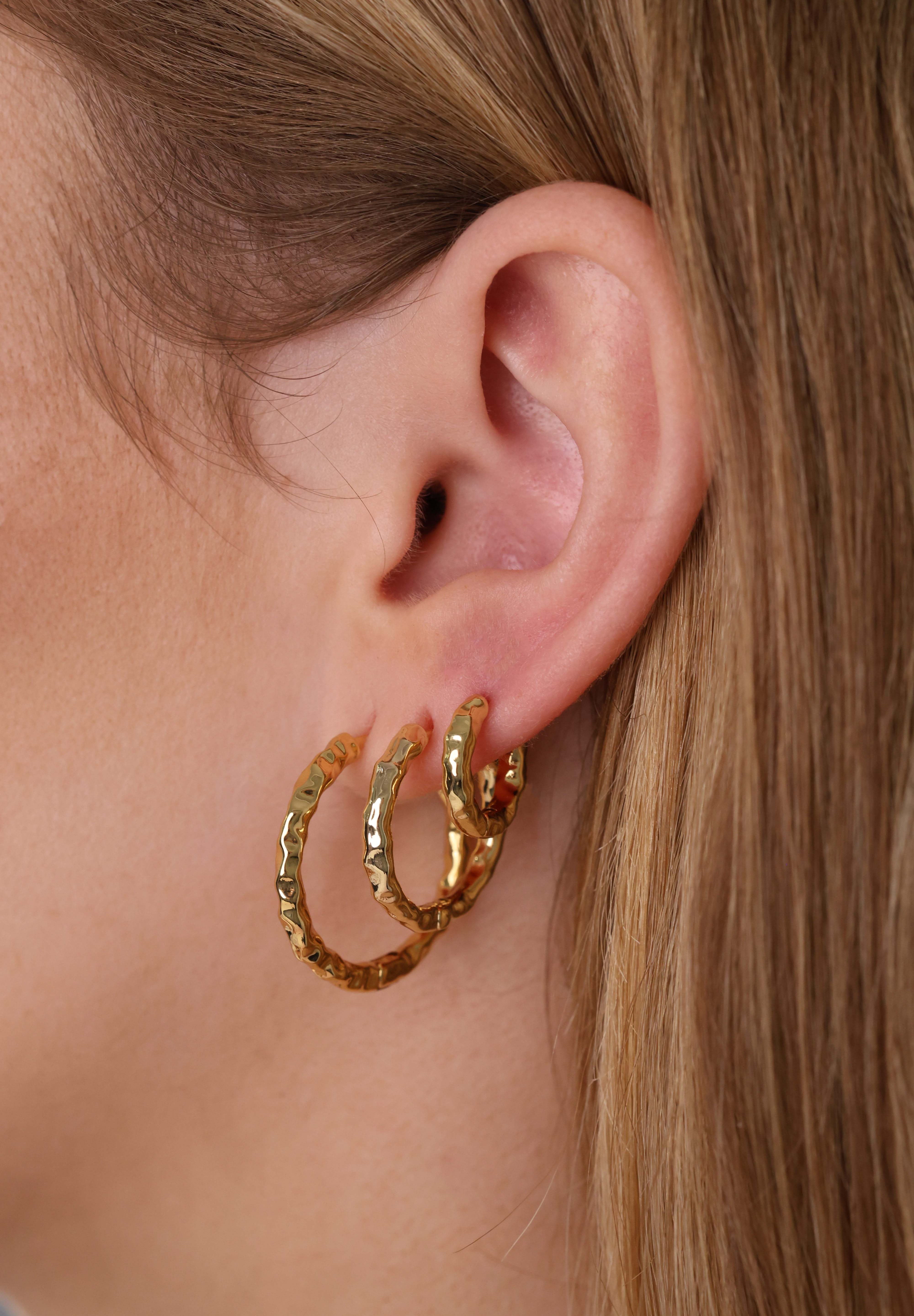 Thalira Gold Hammered Hoops S + M + L