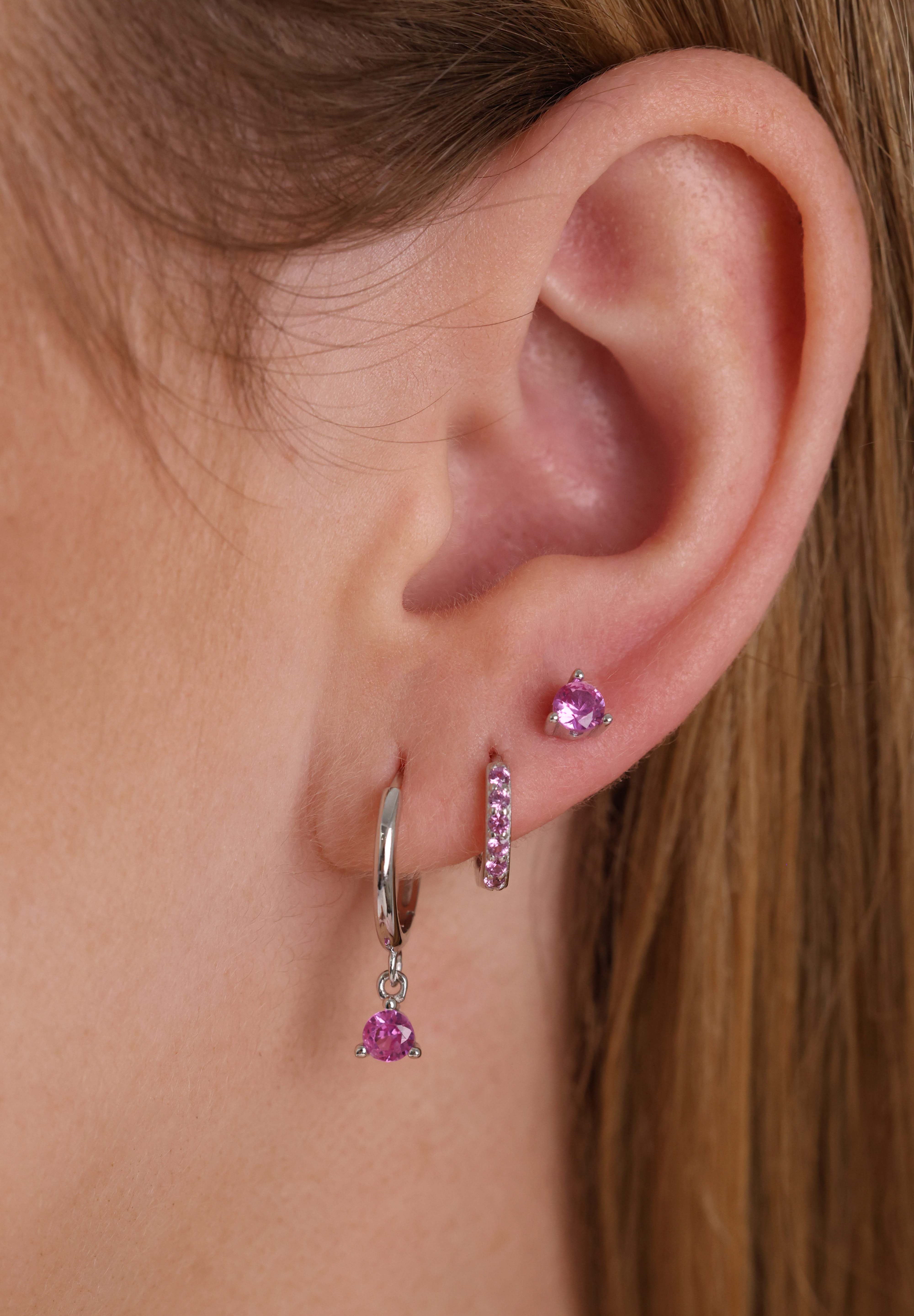 Julie Pink Silver Dangle Earring Stack 3 Pair Set