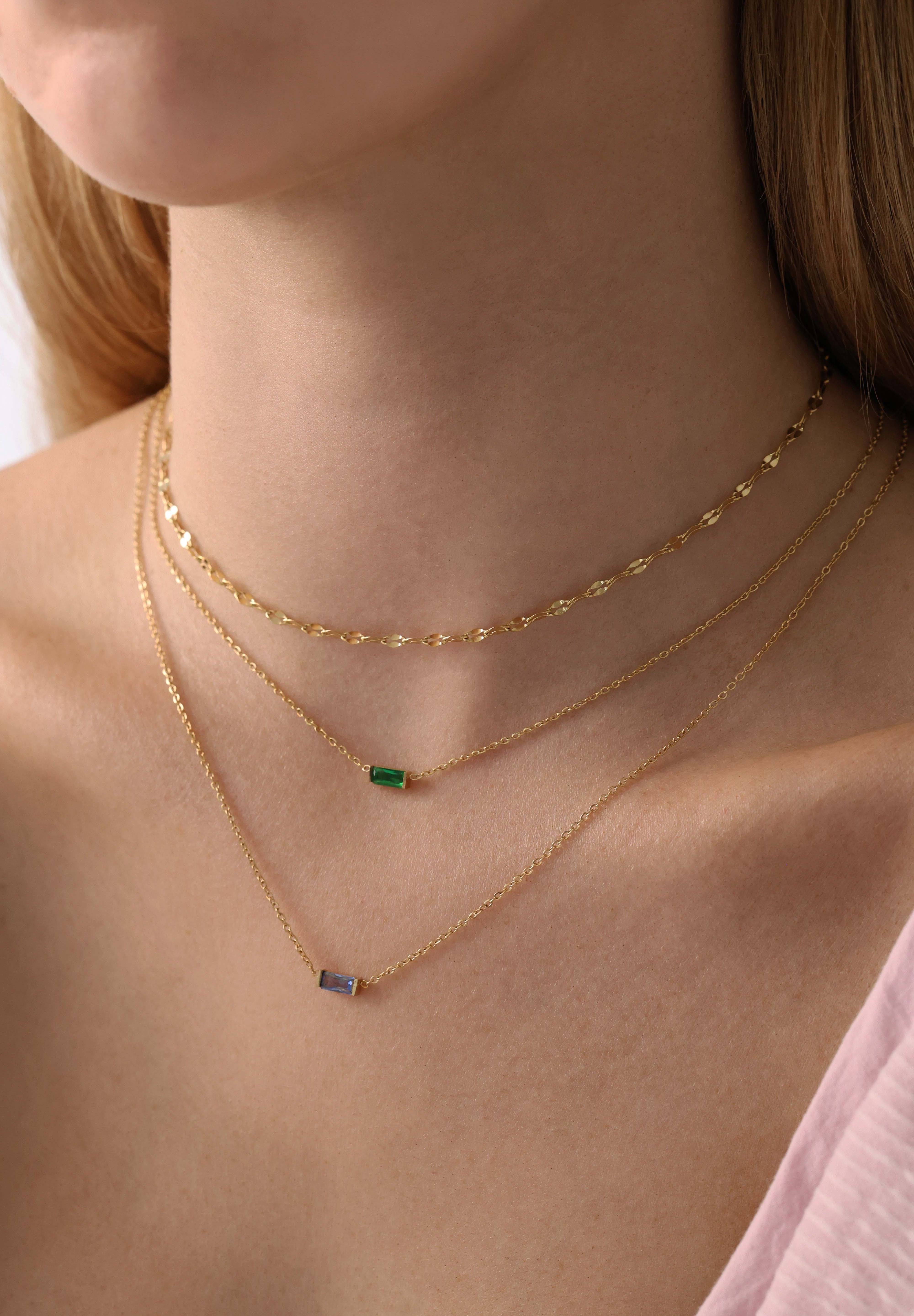 Charlee Baguette Birthstone Gold Necklace – Waterproof Stainless Steel