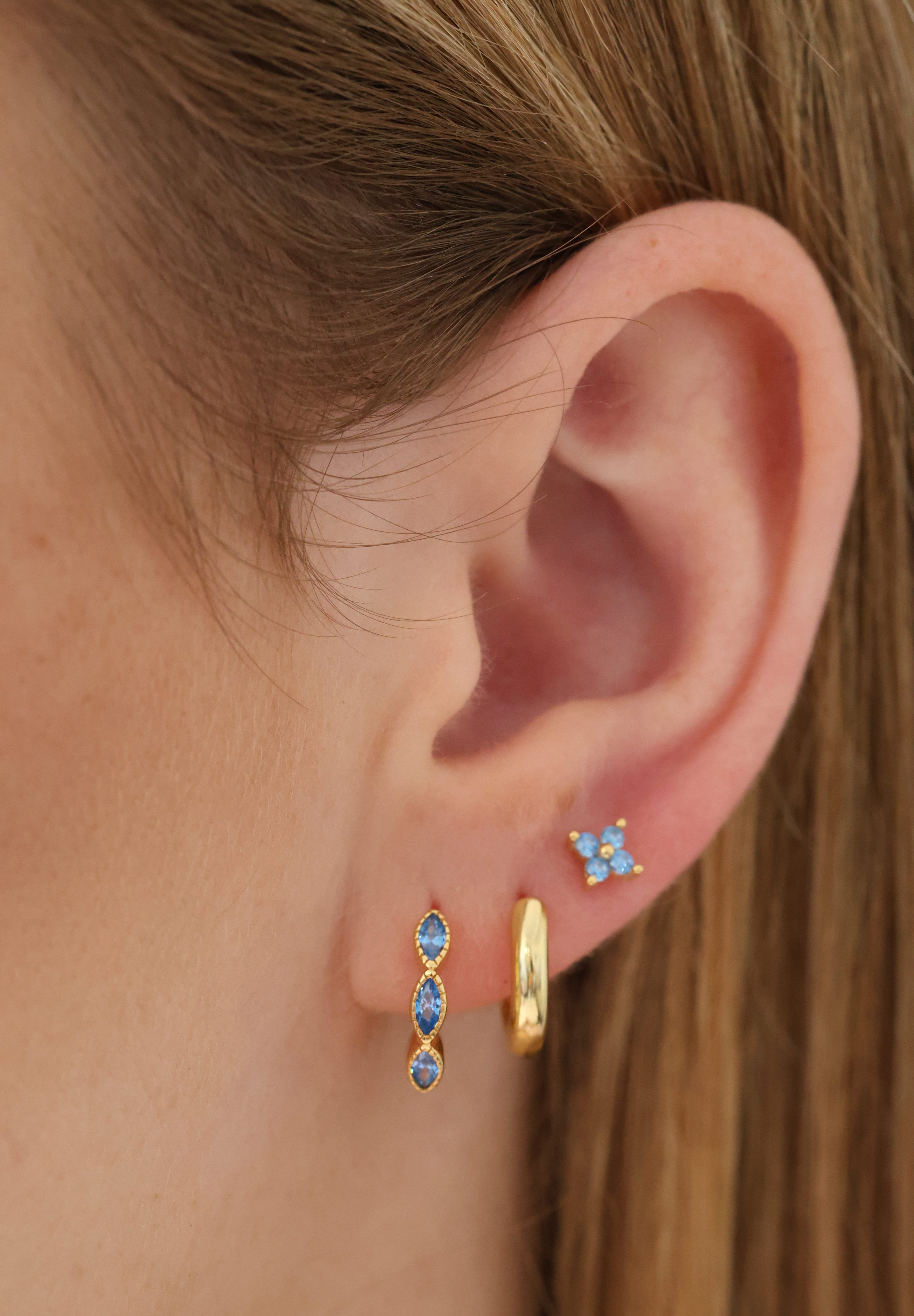Blue Marquise Hoop Everyday Stacking - Sterling Silver