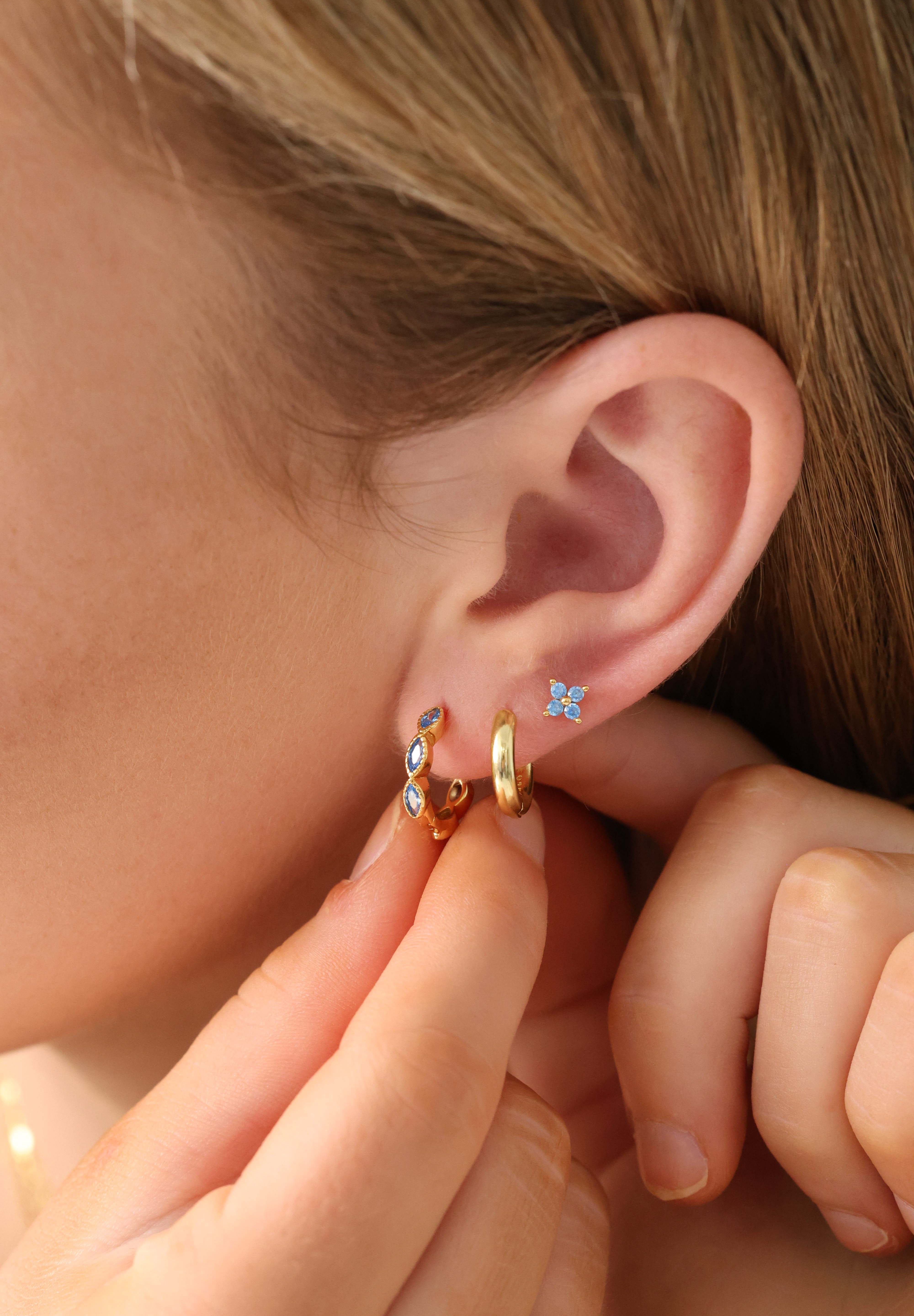 Blue Marquise Hoop Everyday Stacking - Sterling Silver