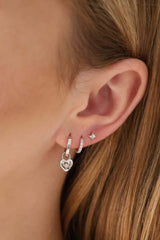 Amora Heart Charm Silver Hoop Earrings