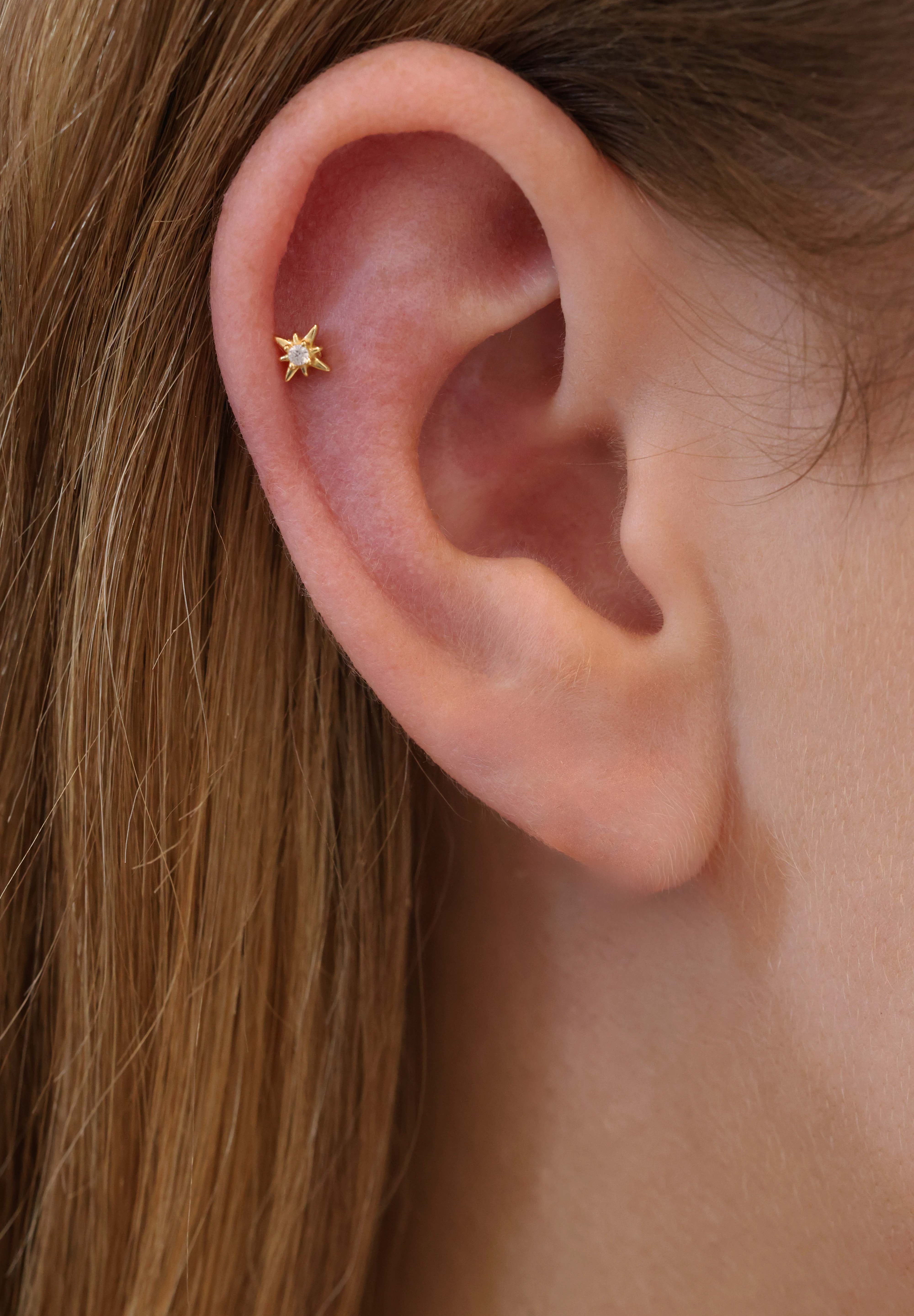 Mini Astra 16G Screw Flat Back Helix Stud Earring Gold- 1 piece