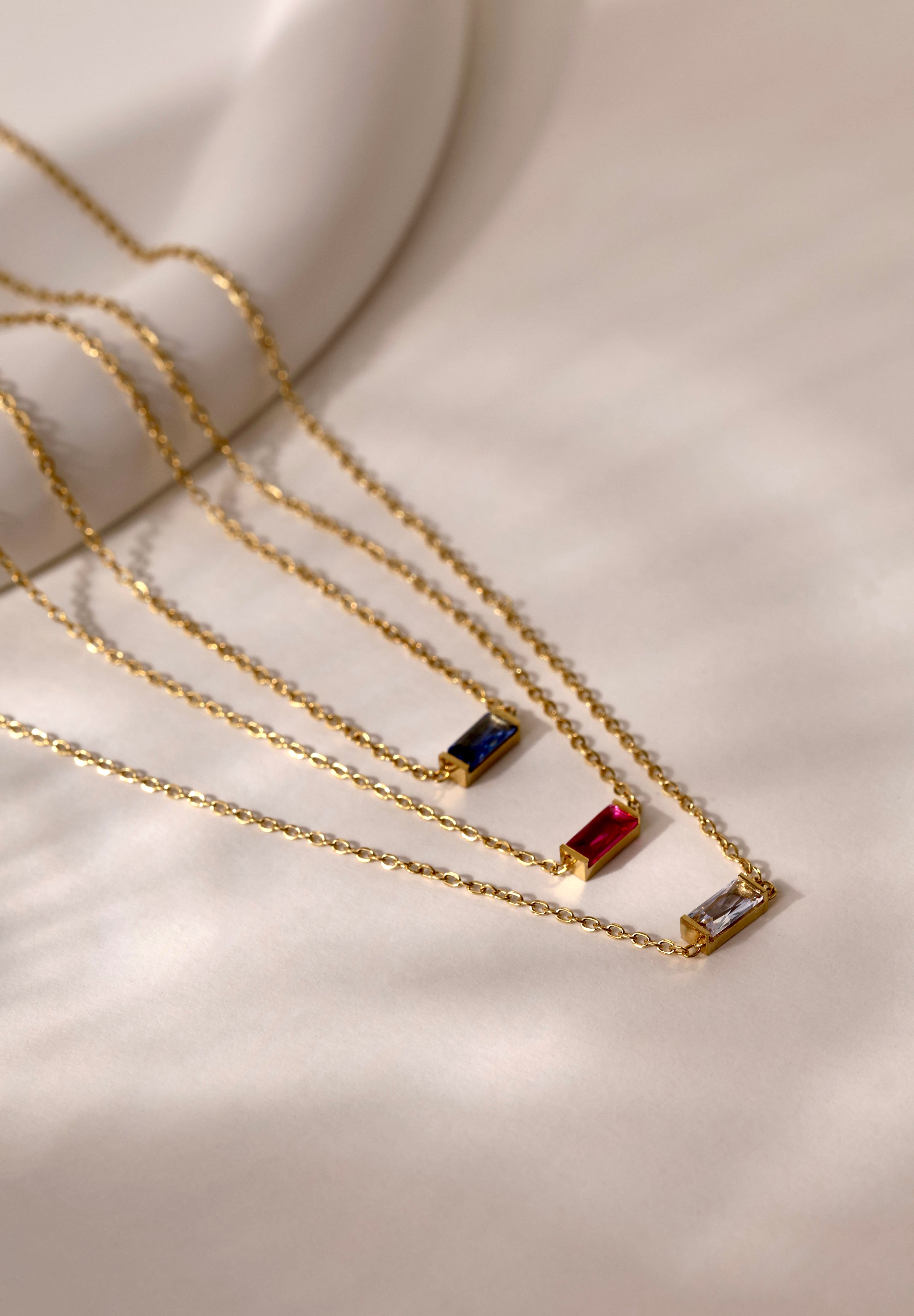 Charlee Baguette Birthstone Gold Necklace – Waterproof Stainless Steel