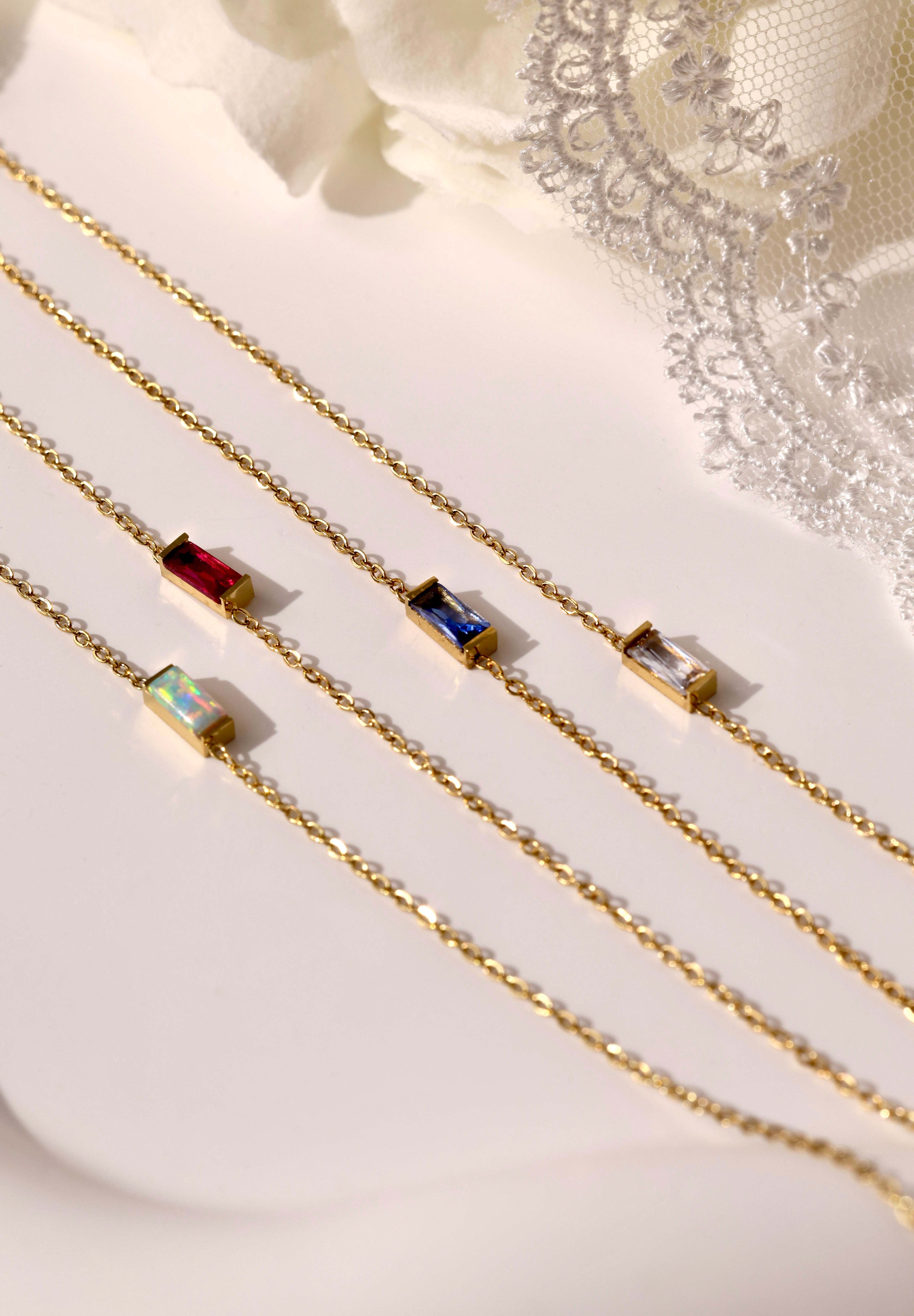 Charlee Baguette Birthstone Gold Necklace – Waterproof Stainless Steel