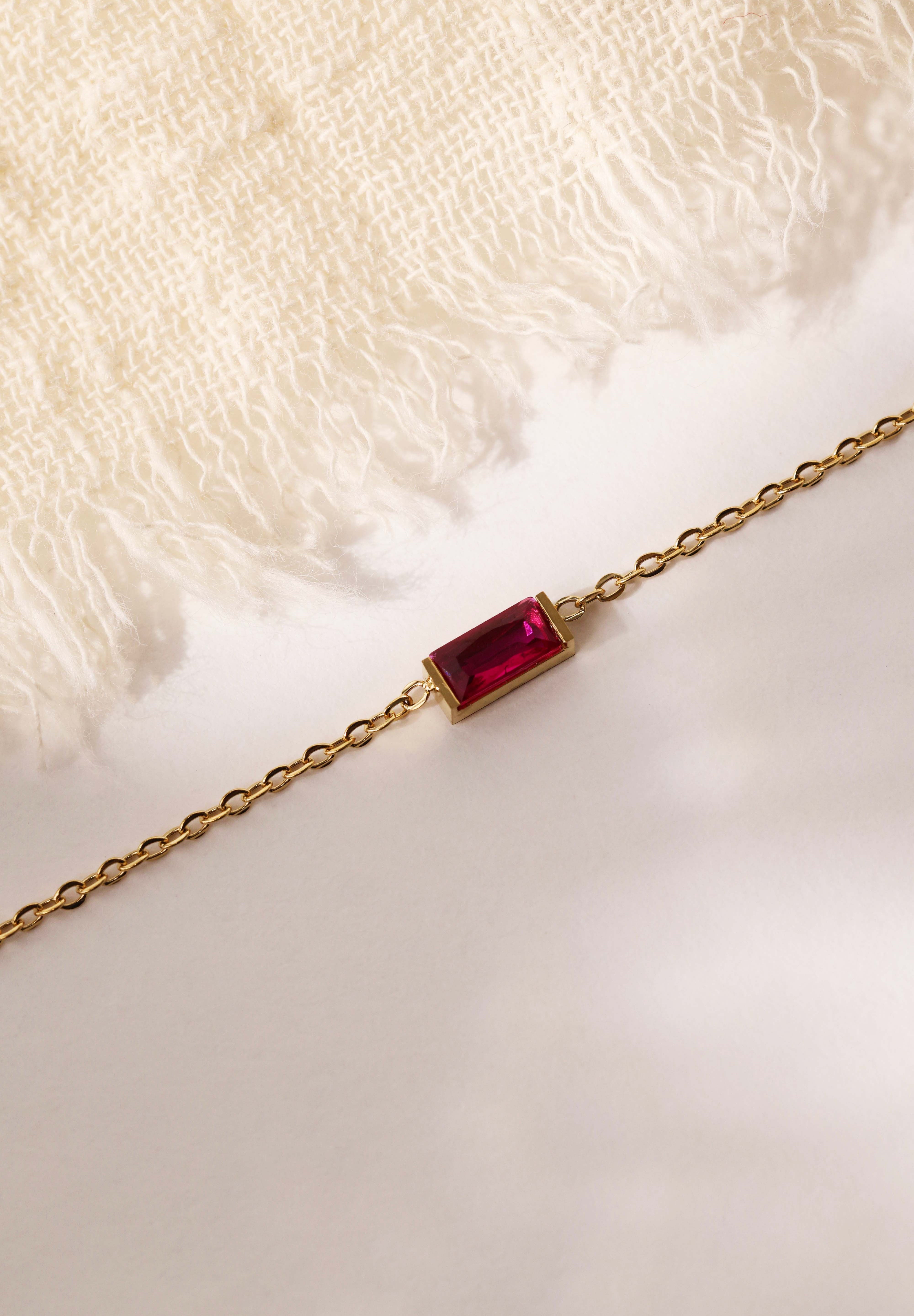 Charlee Baguette Birthstone Gold Necklace – Waterproof Stainless Steel