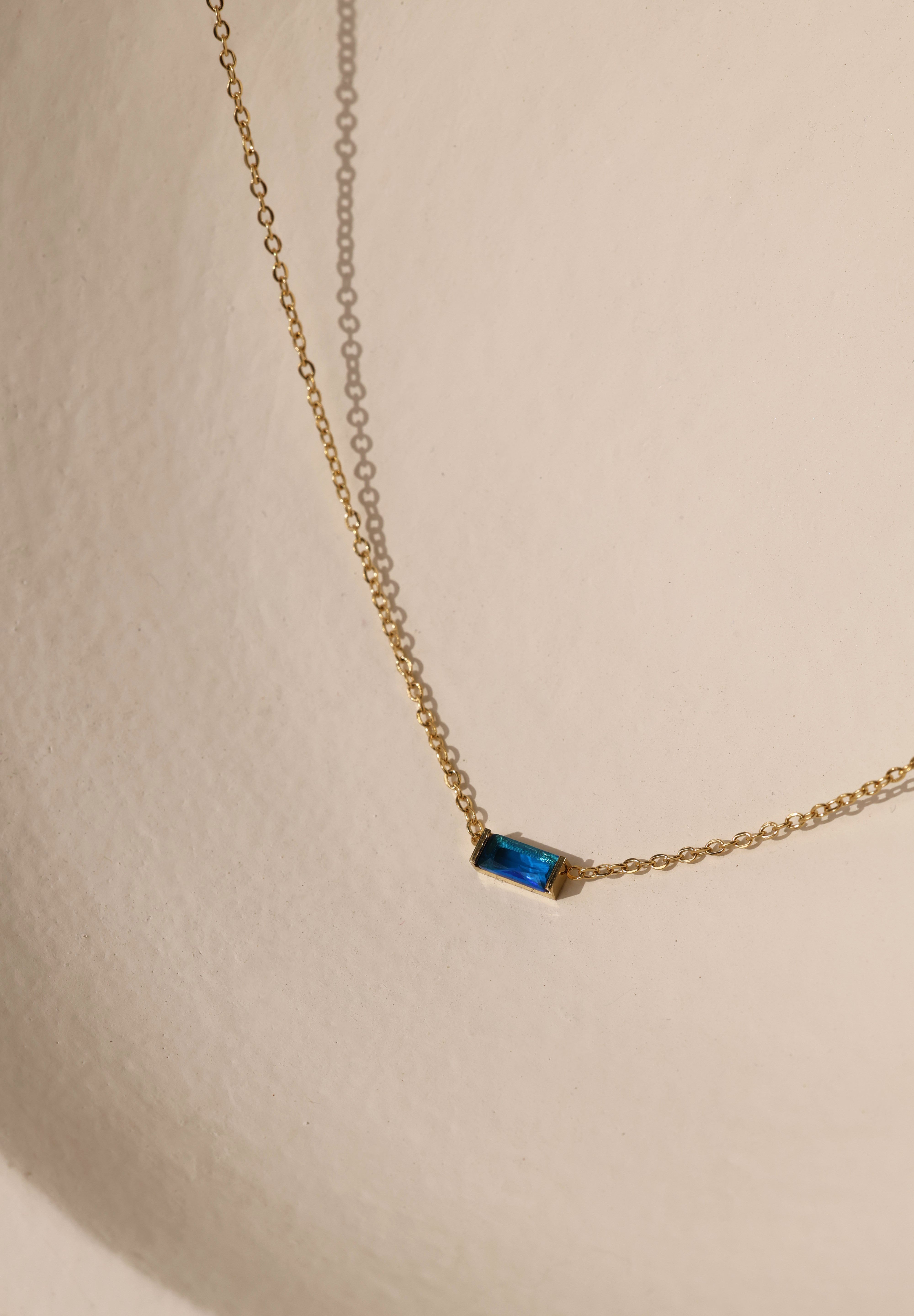 Charlee Baguette Birthstone Gold Necklace – Waterproof Stainless Steel