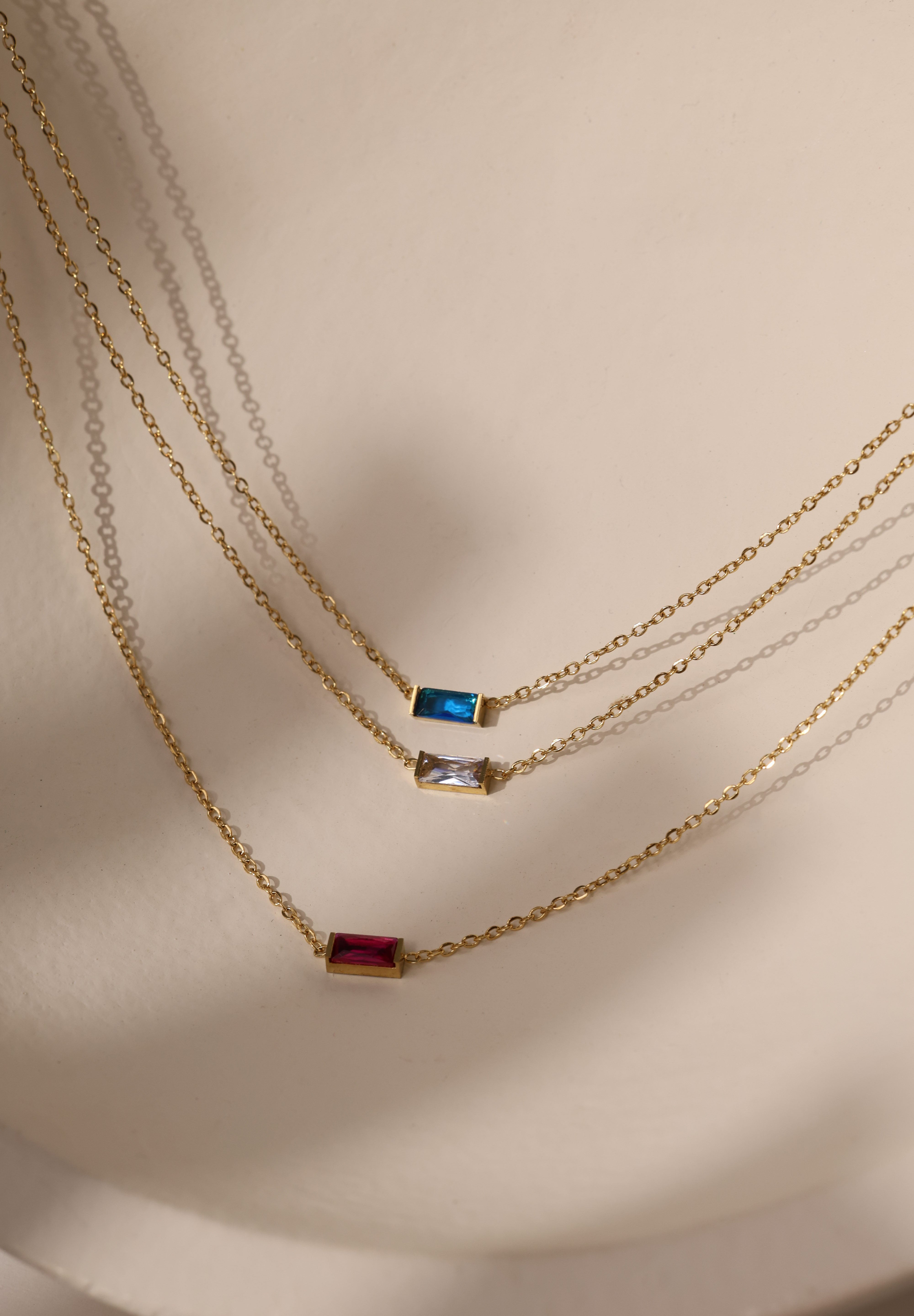 Charlee Baguette Birthstone Gold Necklace – Waterproof Stainless Steel
