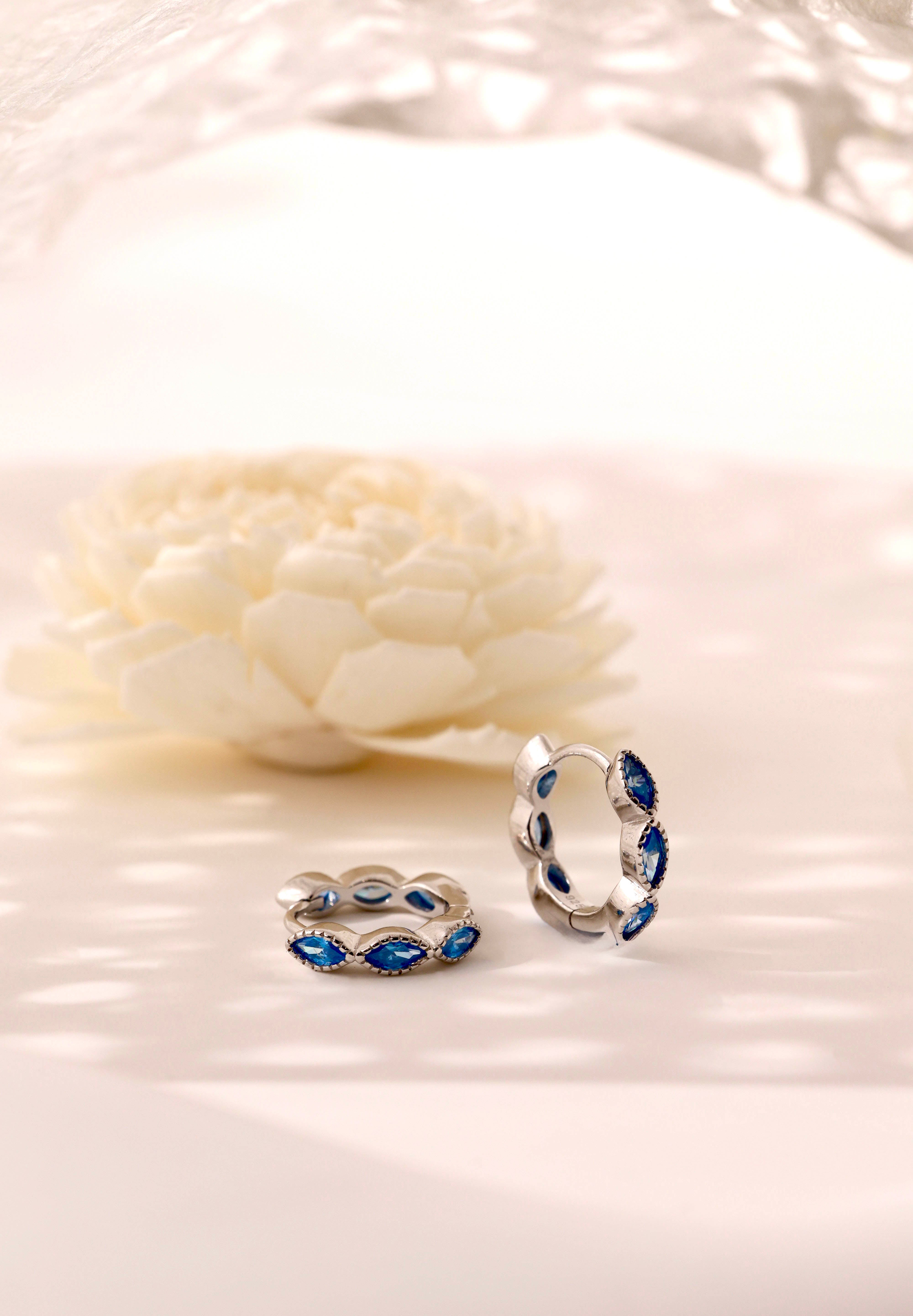 Blue Marquise Hoop Everyday Stacking - Sterling Silver