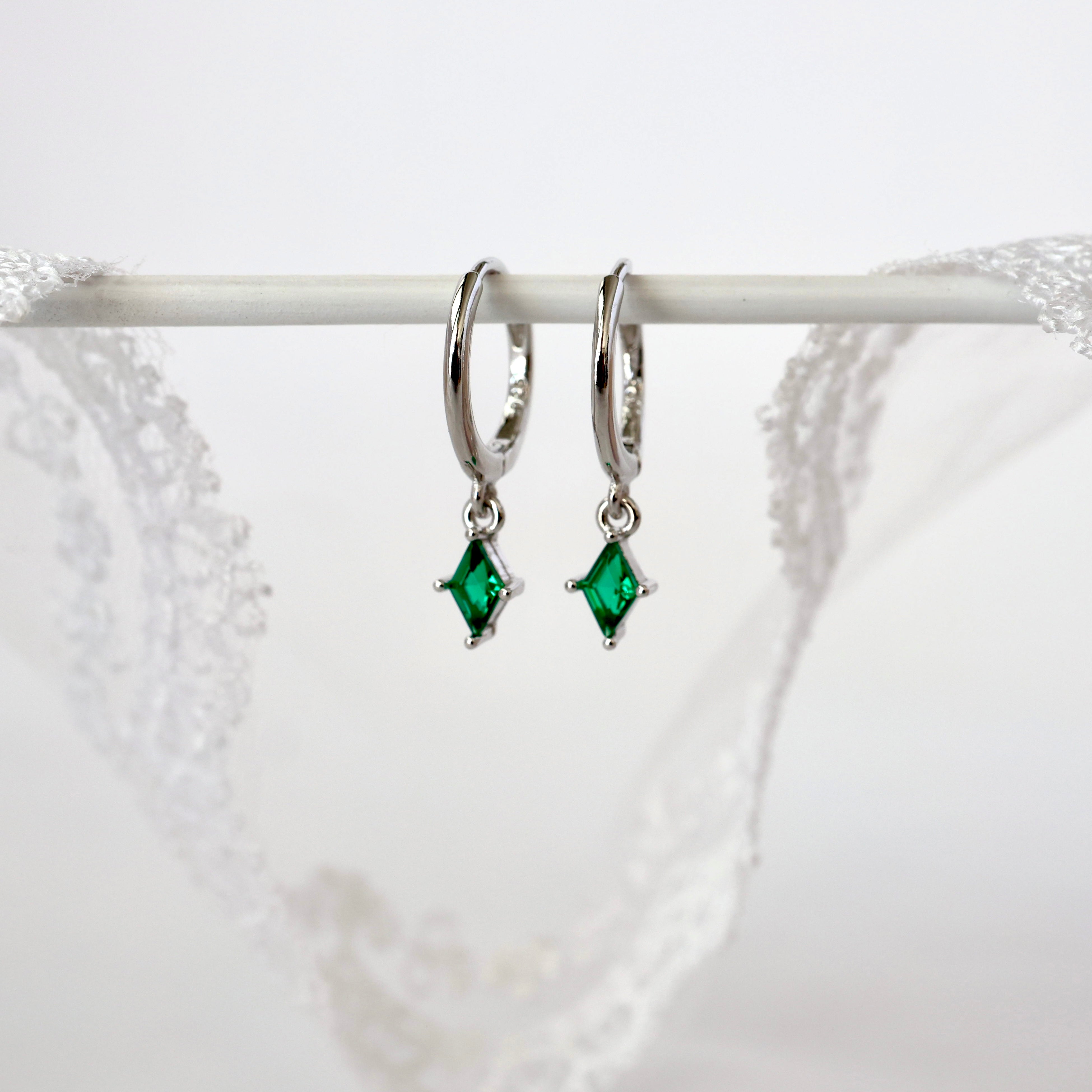 Mia Green Diamond Dangle Earrings SILVER