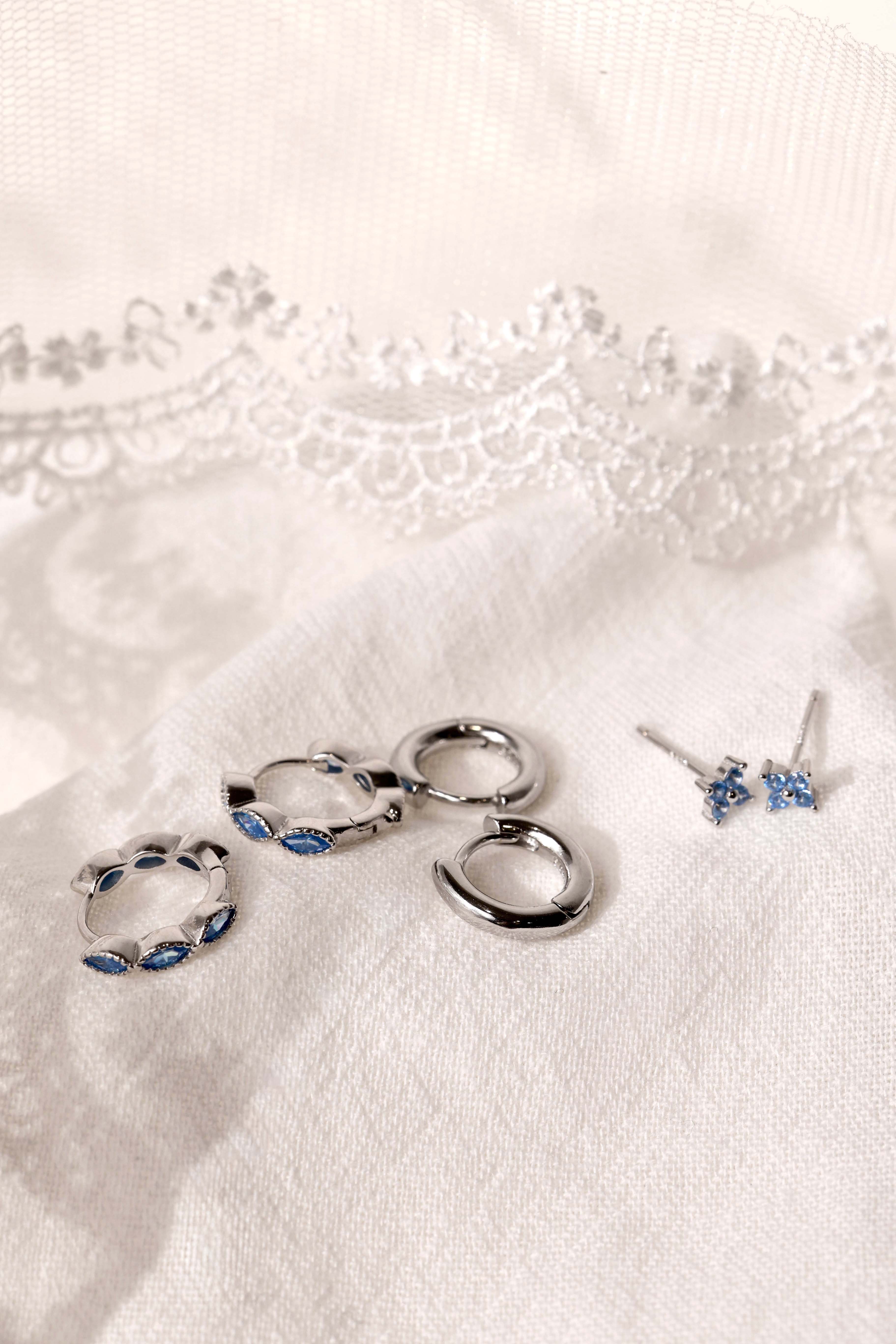 Blue Marquise Hoop Everyday Stacking - Sterling Silver