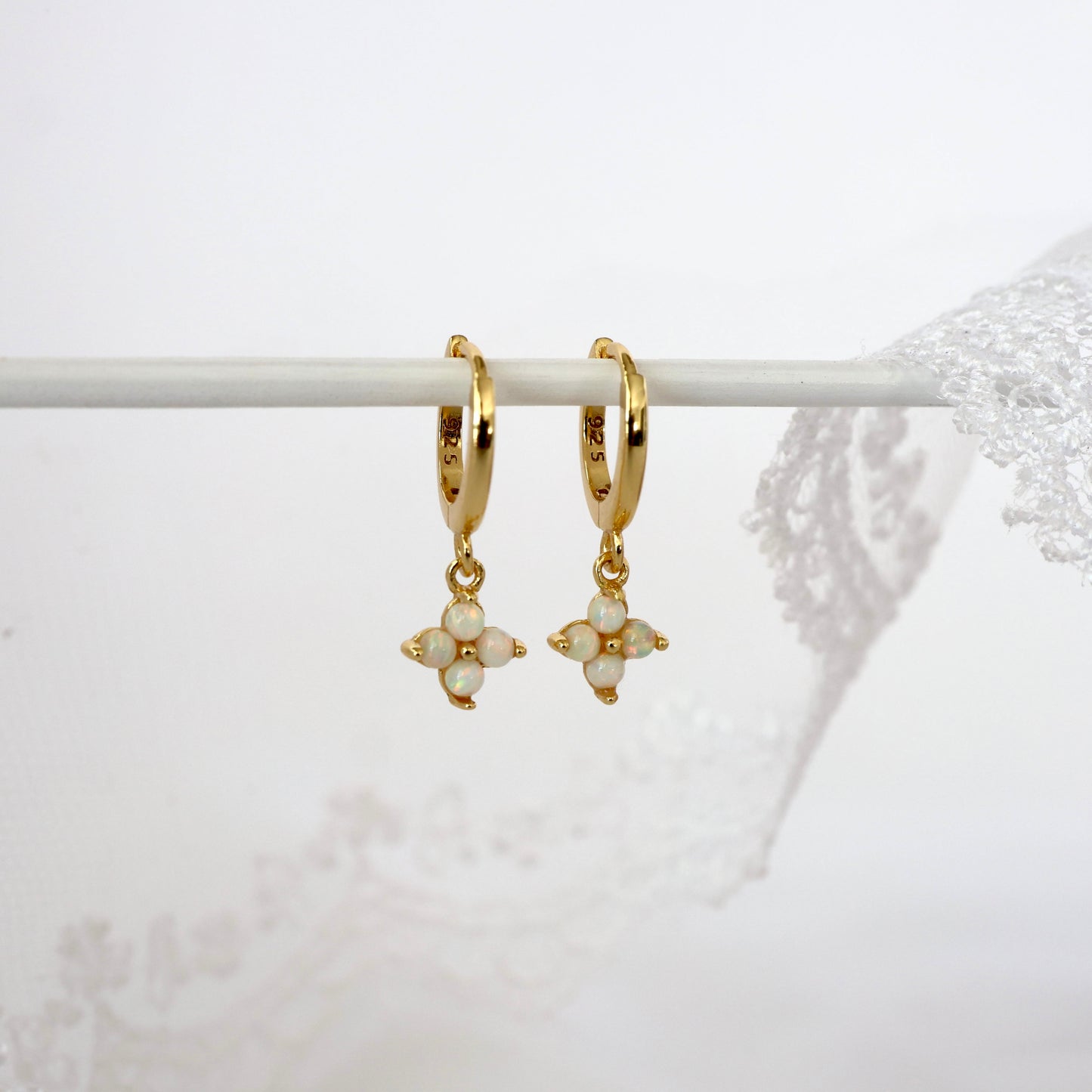 4 Clover Opal Dangle Earrings GOLD