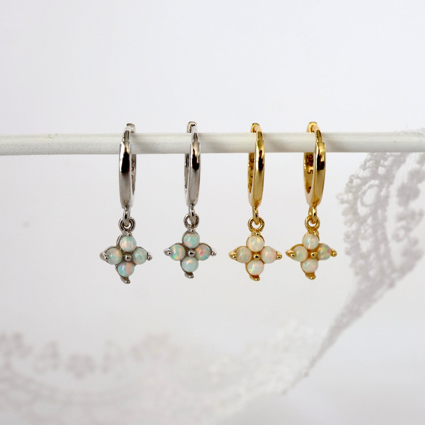 4 Clover Opal Dangle Earrings GOLD