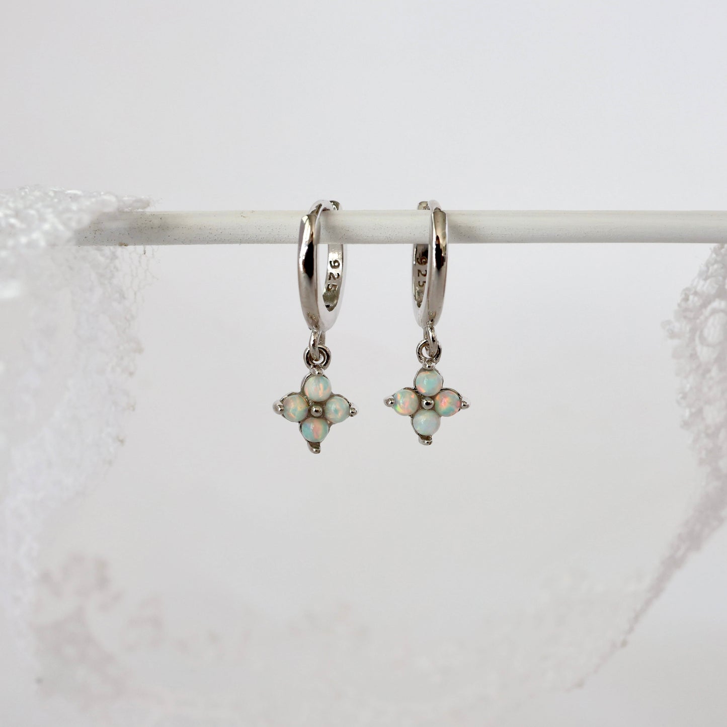 4 Clover Opal Dangle Earrings SILVER