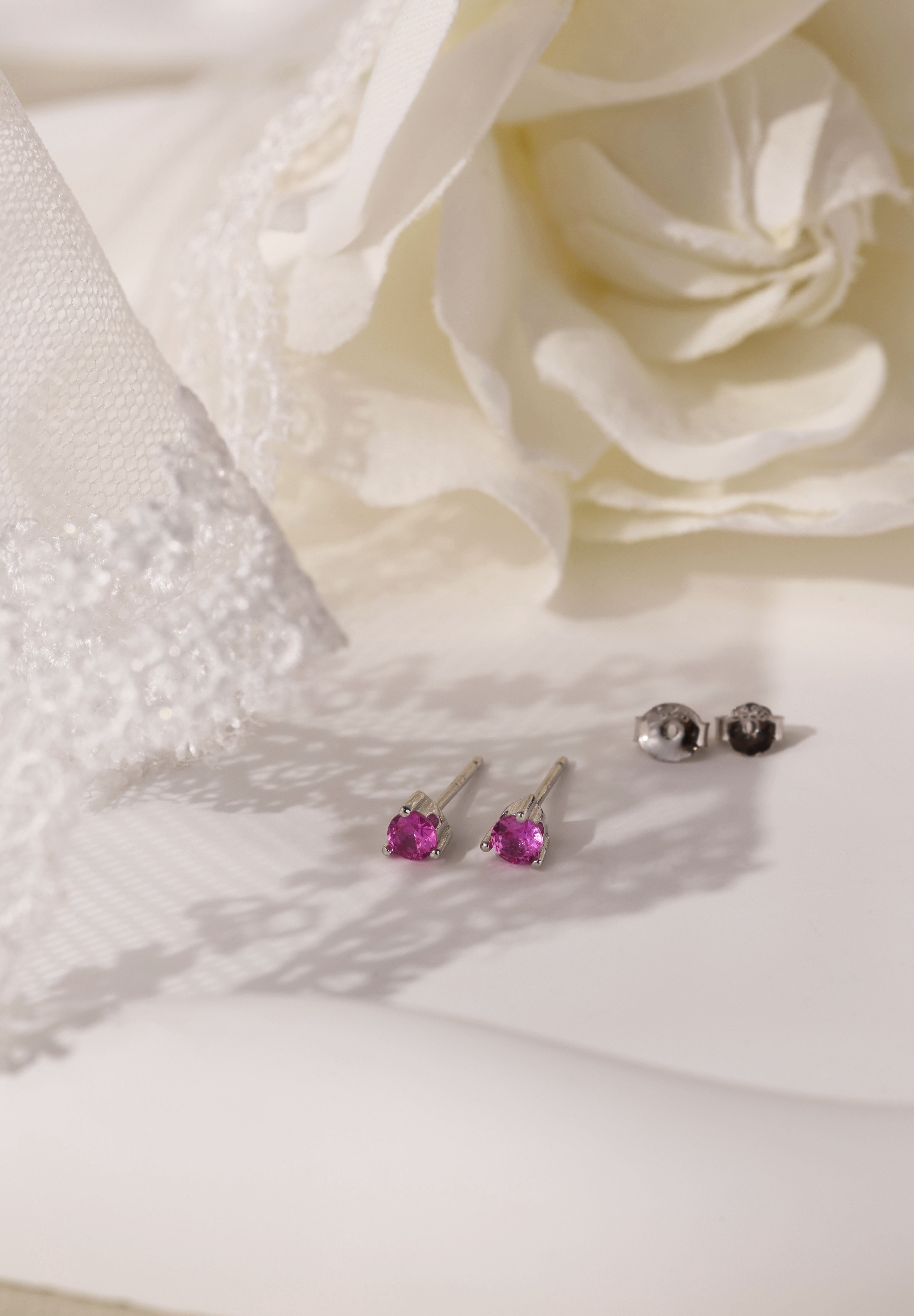 Julie Pink Silver Earrings - Sterling Silver C. Stud