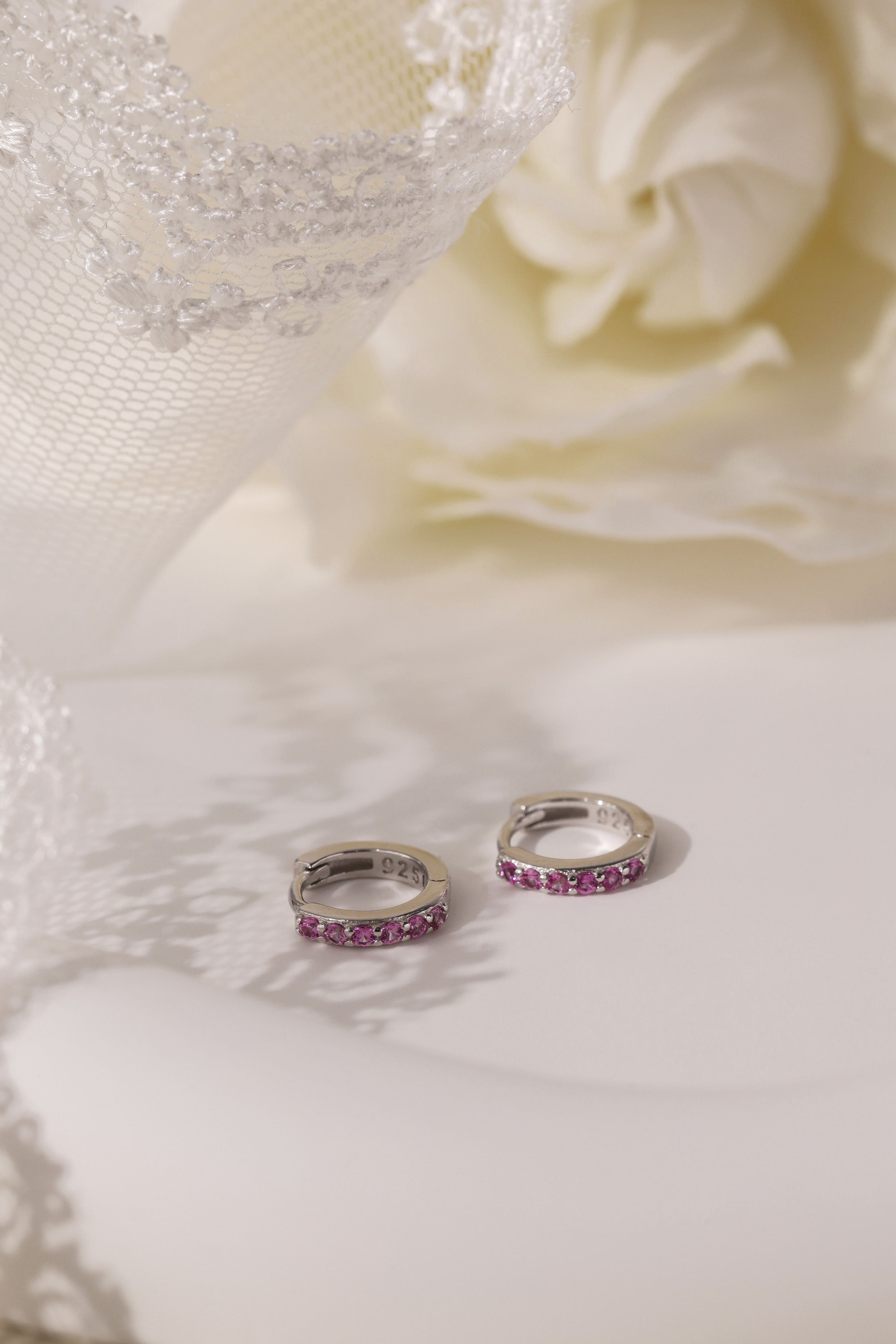 Julie Pink Silver Earrings - Sterling Silver B. 7mm Huggie