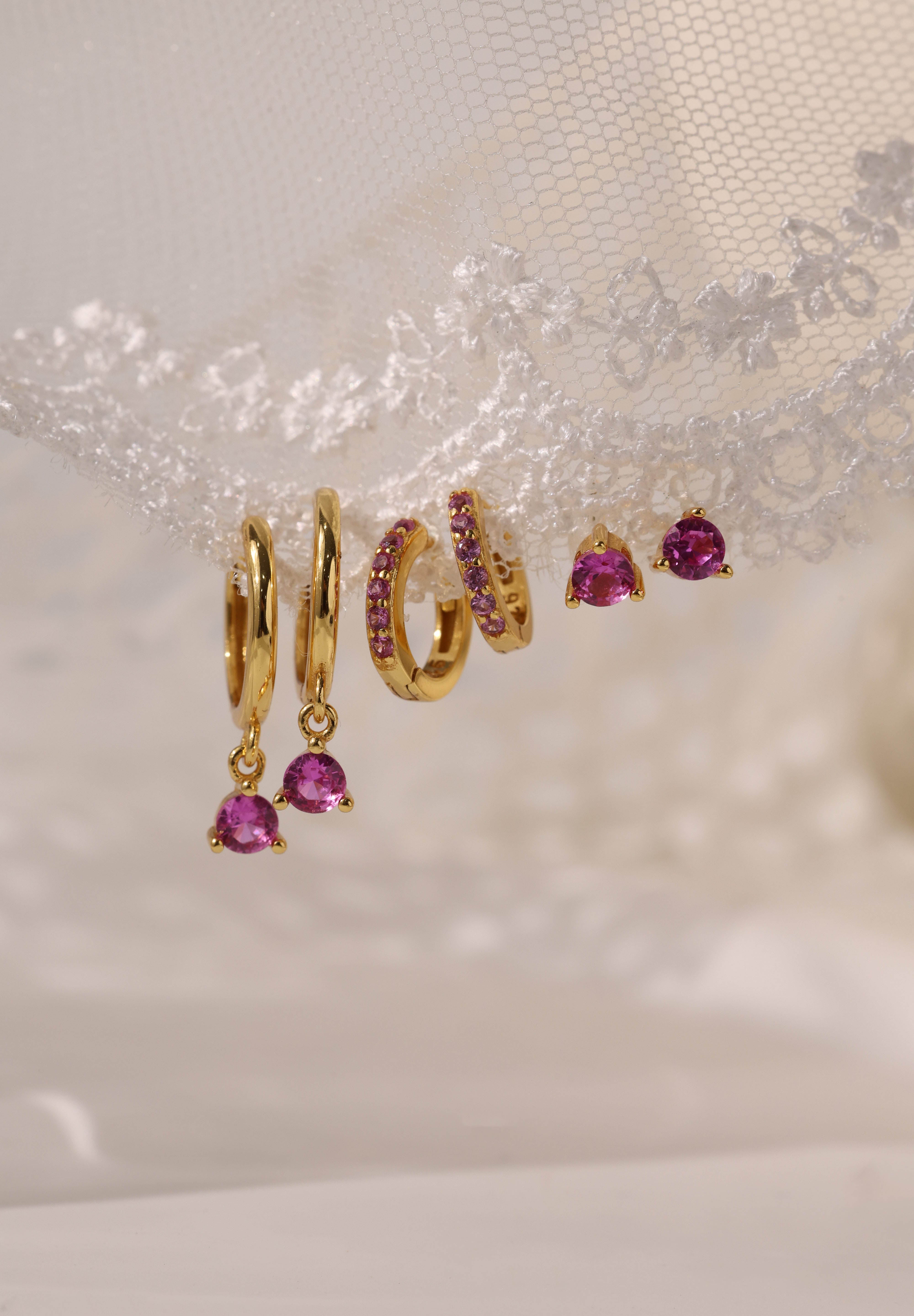 Julie Pink Gold Earrings - Sterling Silver A + B + C (6 earrings)