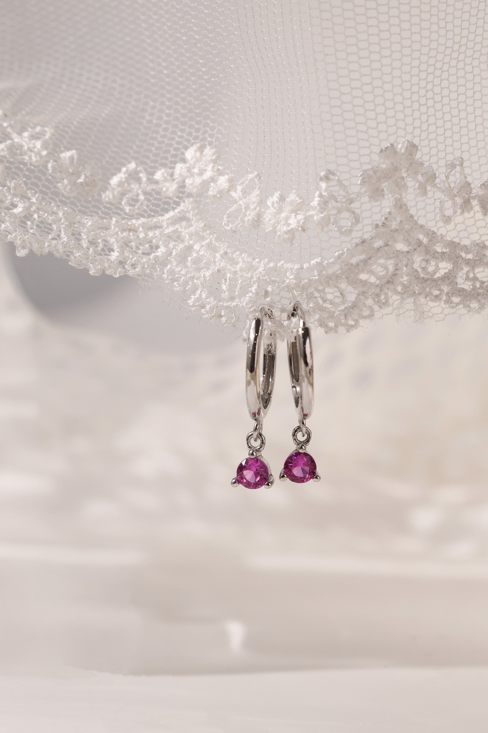 Julie Pink Silver Earrings - Sterling Silver A. Dangle