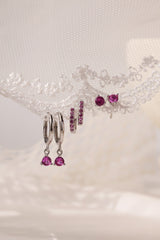 Julie Pink Silver Earrings - Sterling Silver A + B + C (6 earrings)