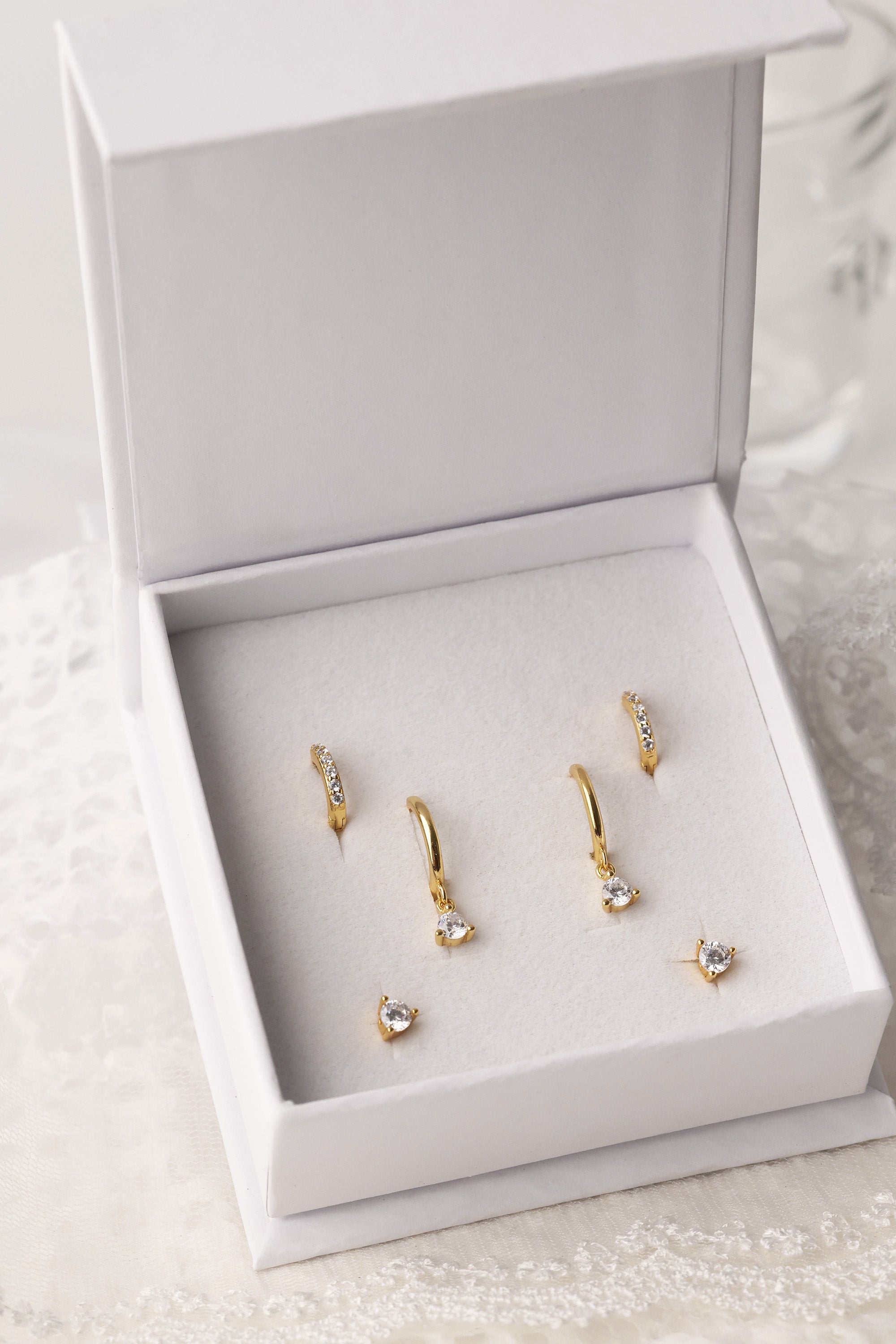 Julie Gold Dangle Earring Stack 3 Pair Set
