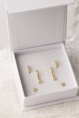 Julie Gold Dangle Earring Stack 3 Pair Set
