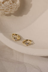 Diamond Princess Gold Huggie Hoop Earrings – 18K gold-plated brass, princess-cut cubic zirconia, 13mm hoop, hypoallergenic, nickel-free, dainty gold earrings for women”
