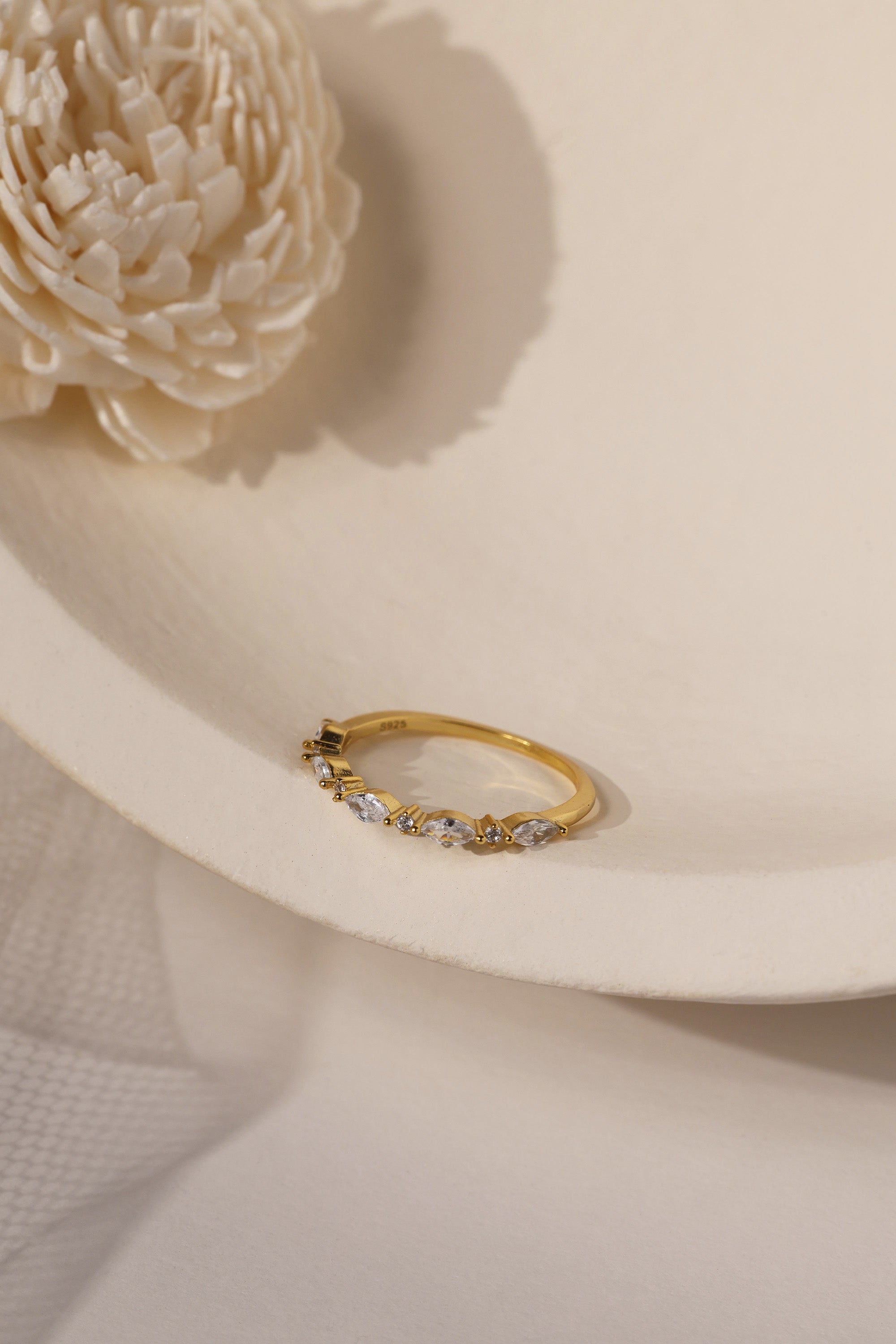 Dainty Diamond Marquise Stacking Gold Ring A, B- Sterling Silver
