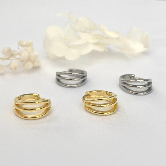 Dainty Huggie hoops 3 layer Gold Silver