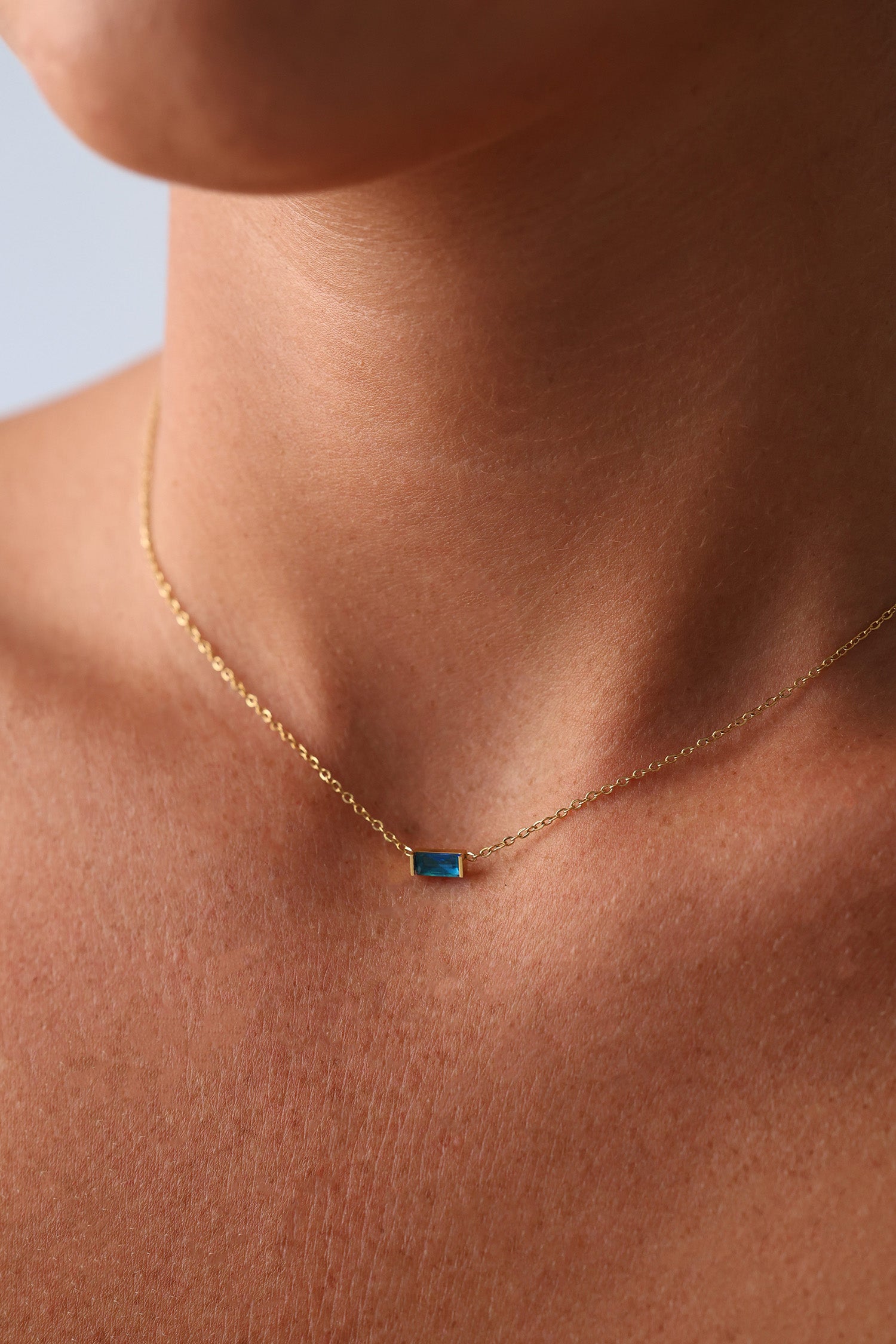 Charlee Baguette Birthstone Gold Necklace – Waterproof Stainless Steel