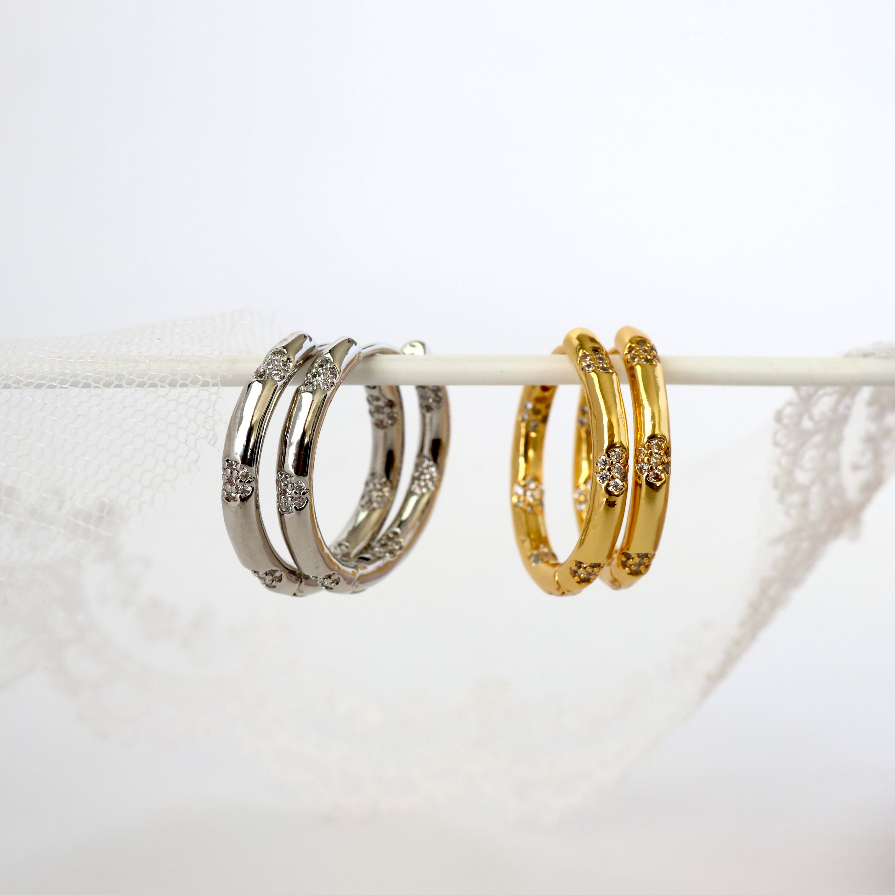 Cubic Inside out Silver Hoop Earrings 22mm