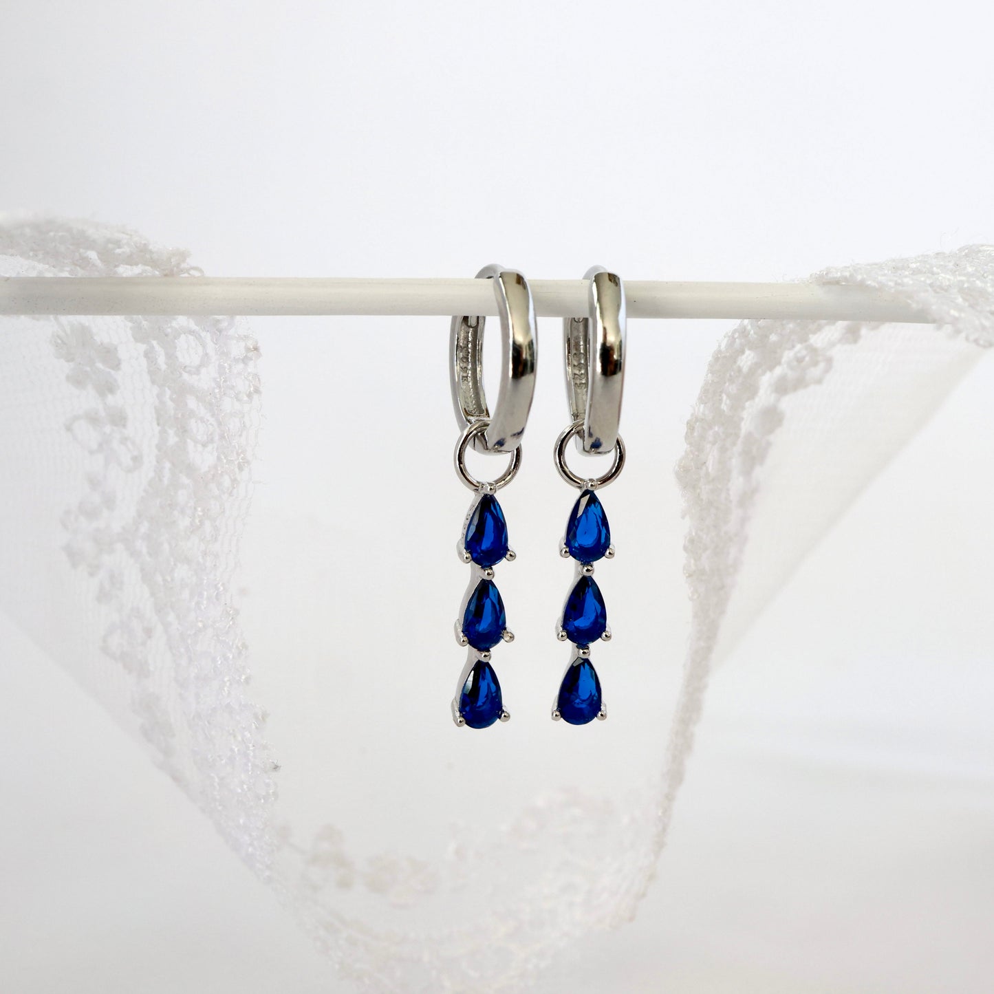 Blue 3 Teardrop Dangle SILVER earring Stacks