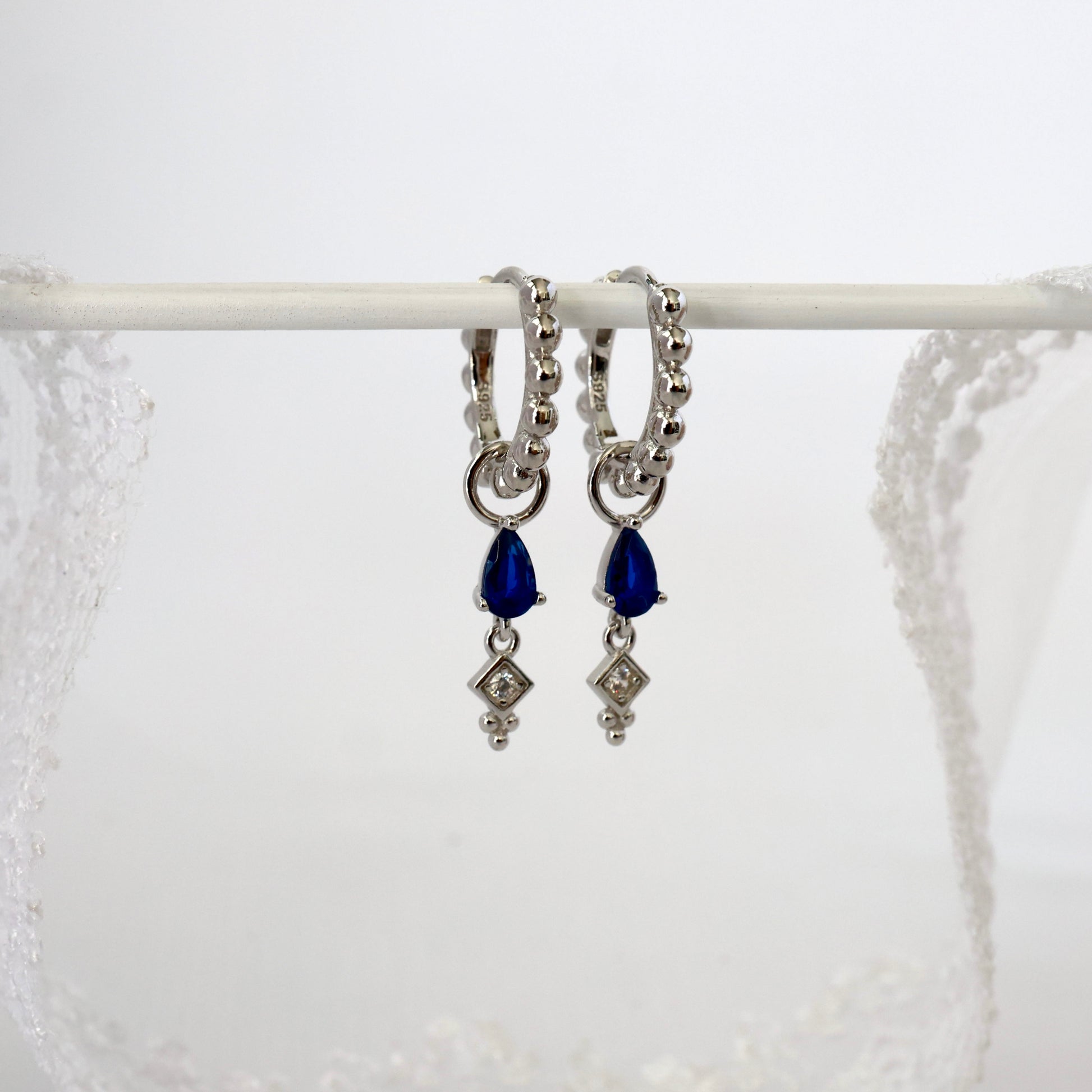 Blue 3 Teardrop Dangle SILVER earring Stacks