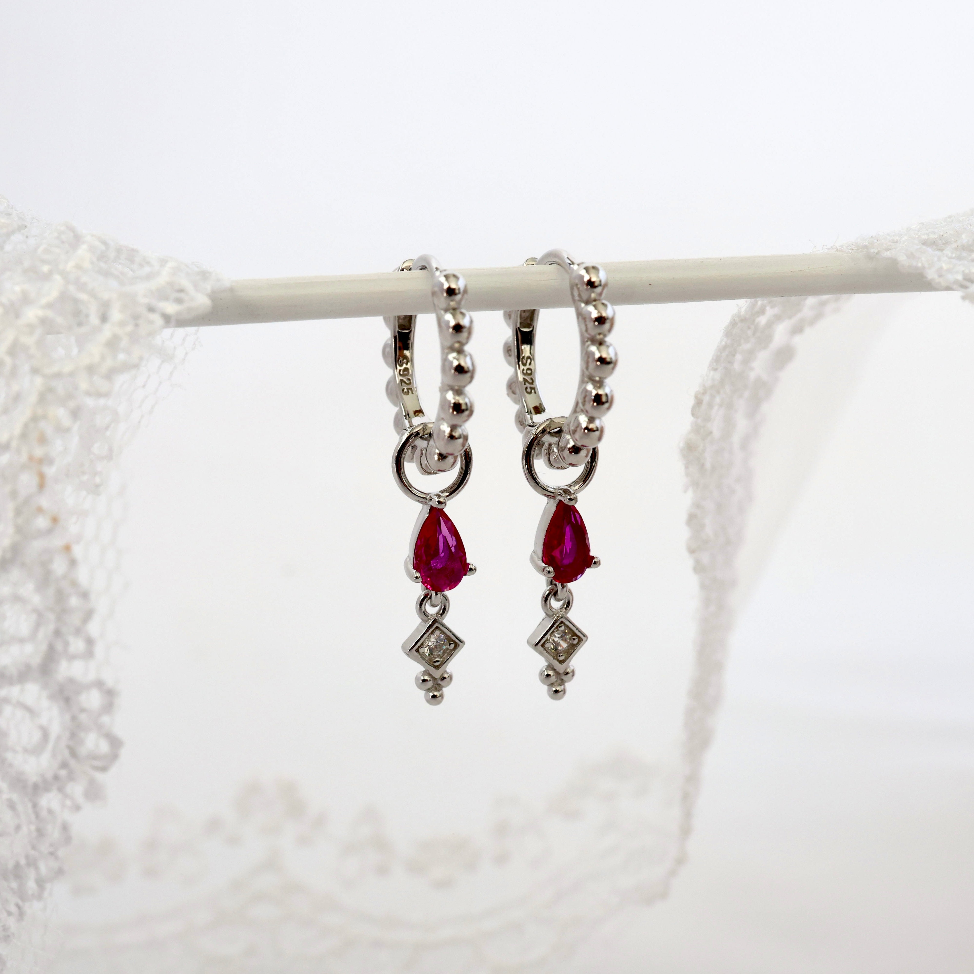 Pink Earing Stack Pink 3 Teardrop Dangle Silver Earring Stacks – Sterling Silver ...