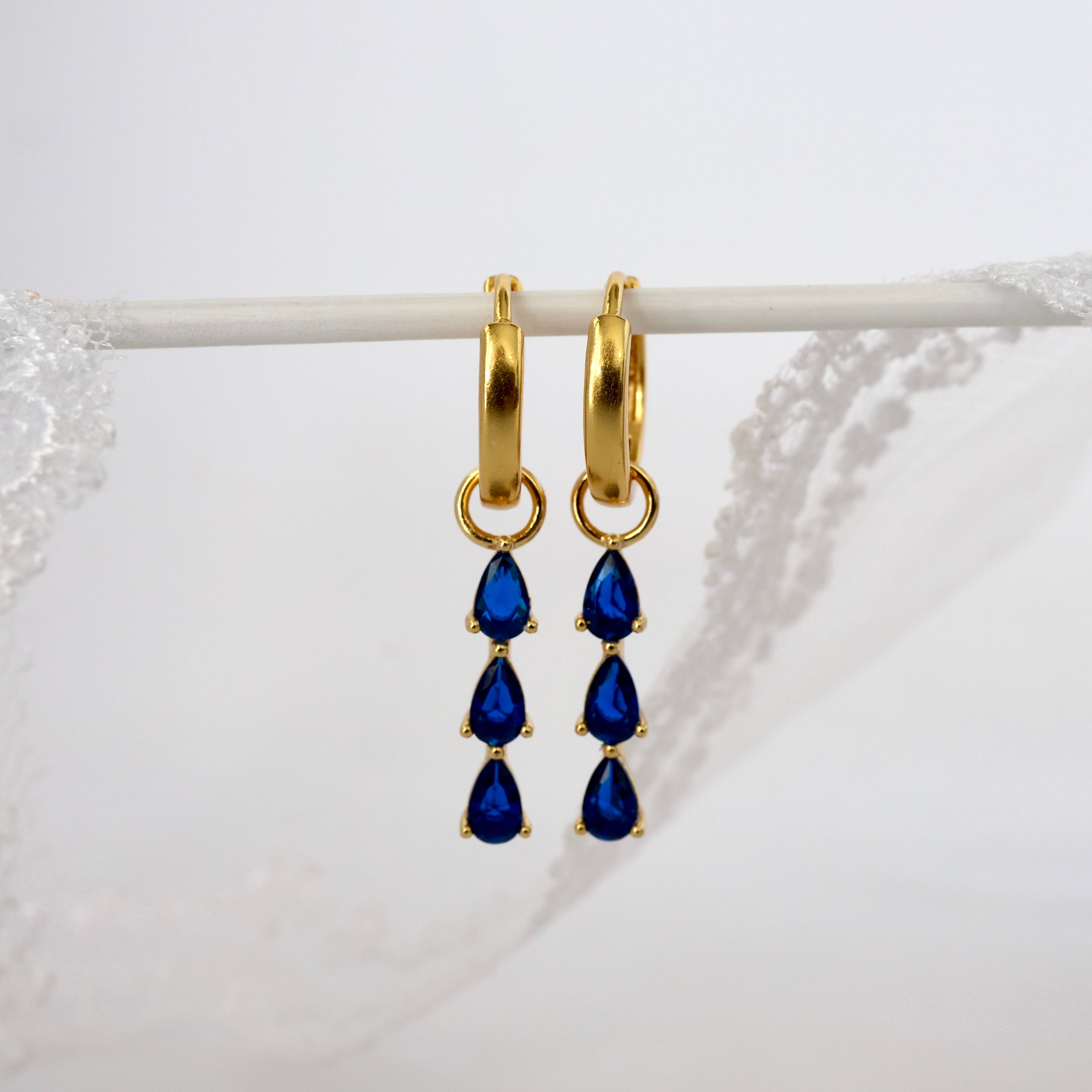 Blue 3 Teardrop Dangle Gold earring Stacks