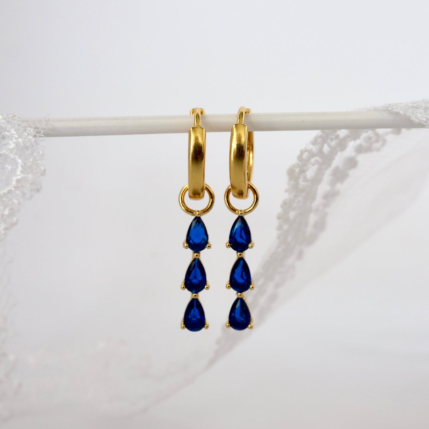 Blue 3 Teardrop Dangle Gold earring Stacks