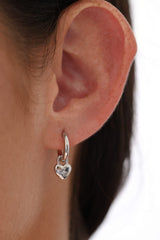 Amora Heart Charm Silver Hoop Earrings
