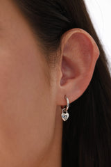 Amora Heart Charm Silver Hoop Earrings