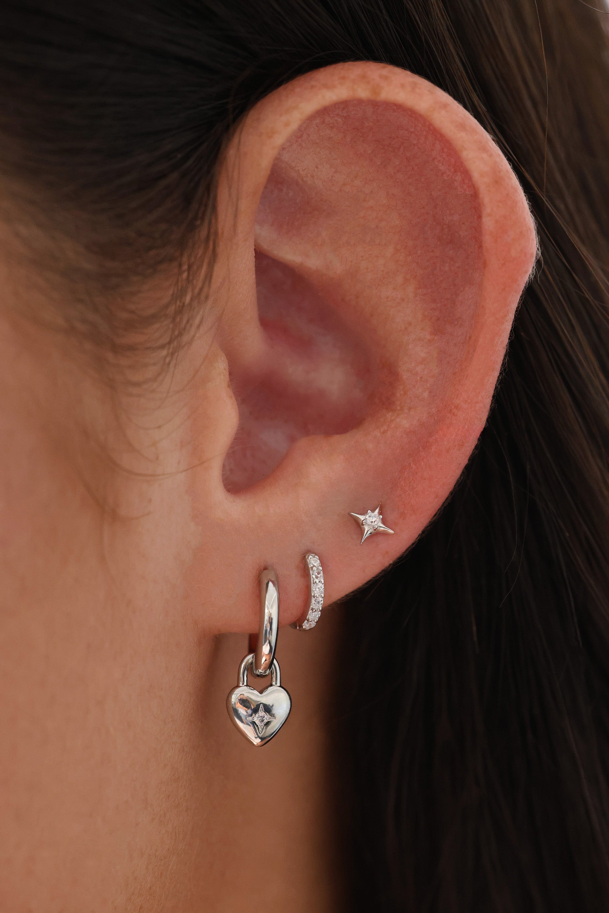 Amora Heart Charm Silver Hoop Earrings