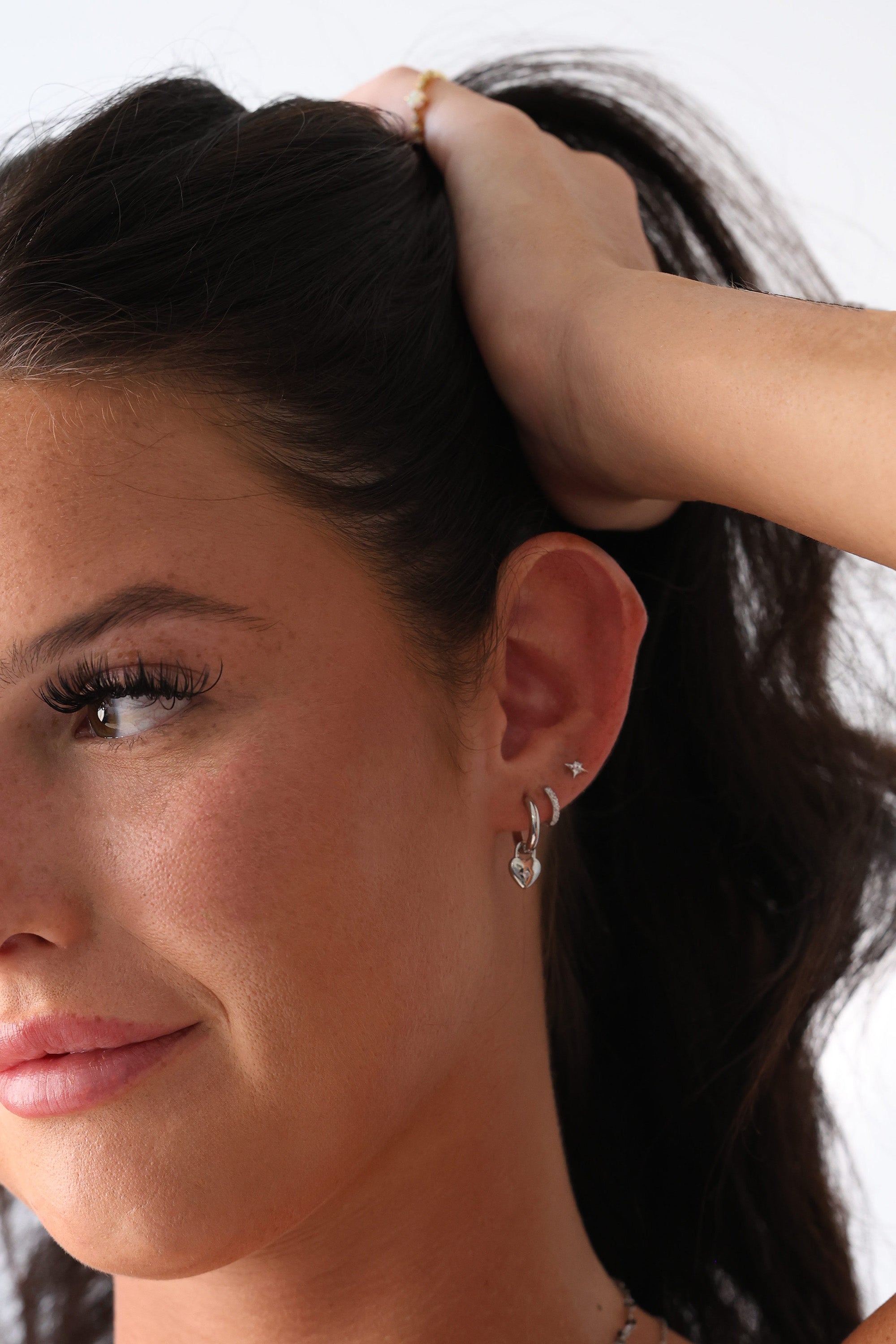 Amora Heart Charm Silver Hoop Earrings