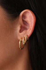 Radiant hammered finish hoop earrings – Thalira design in 18K gold and white gold, stackable in three sizes