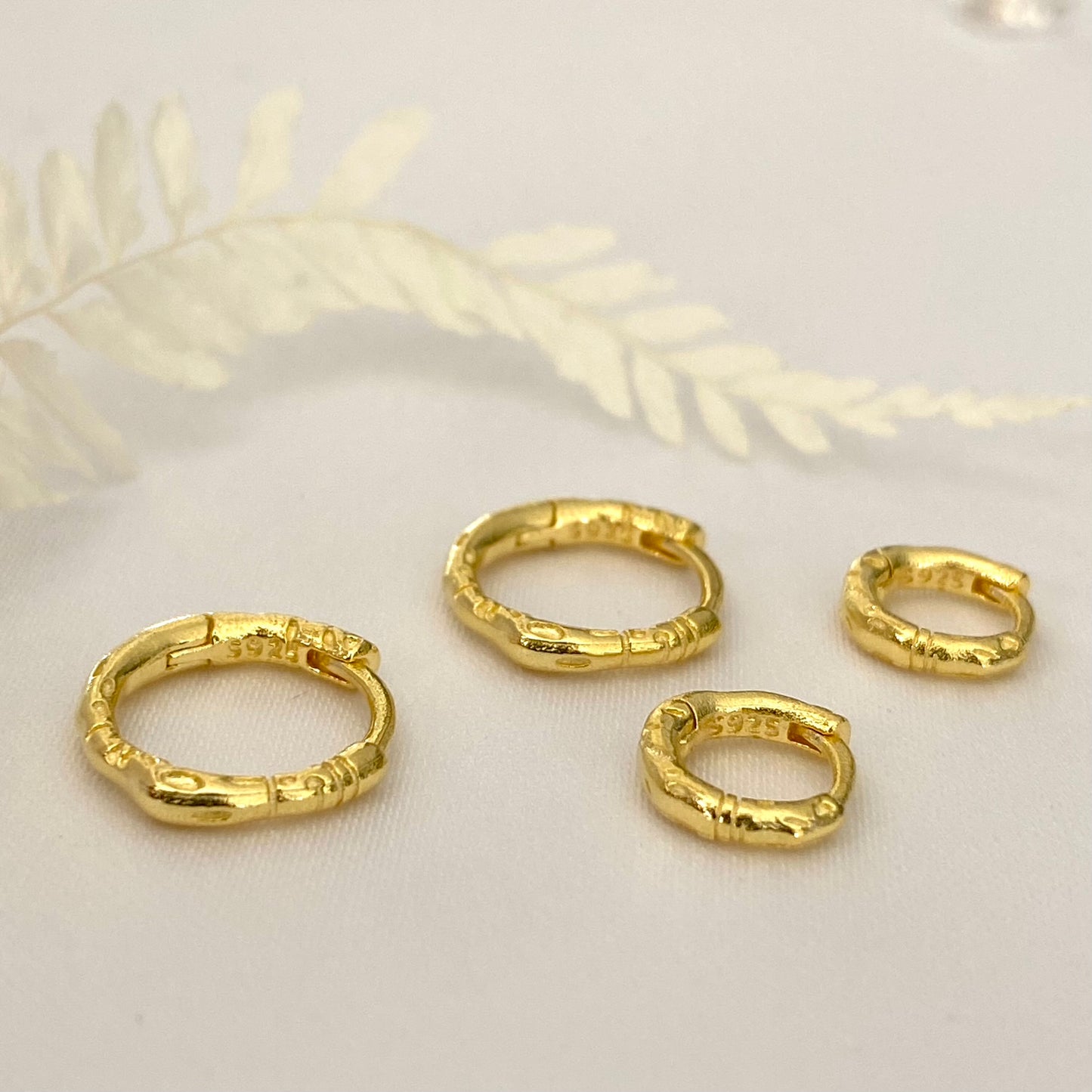 Textured Gold Hoop Earrings, 925 Sterling Silver