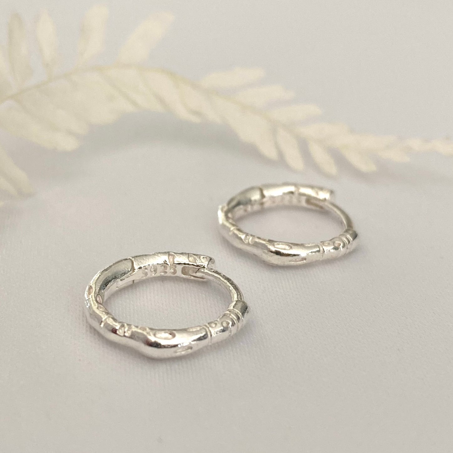 Textured Silver Hoop Earrings, 925 Sterling Silver