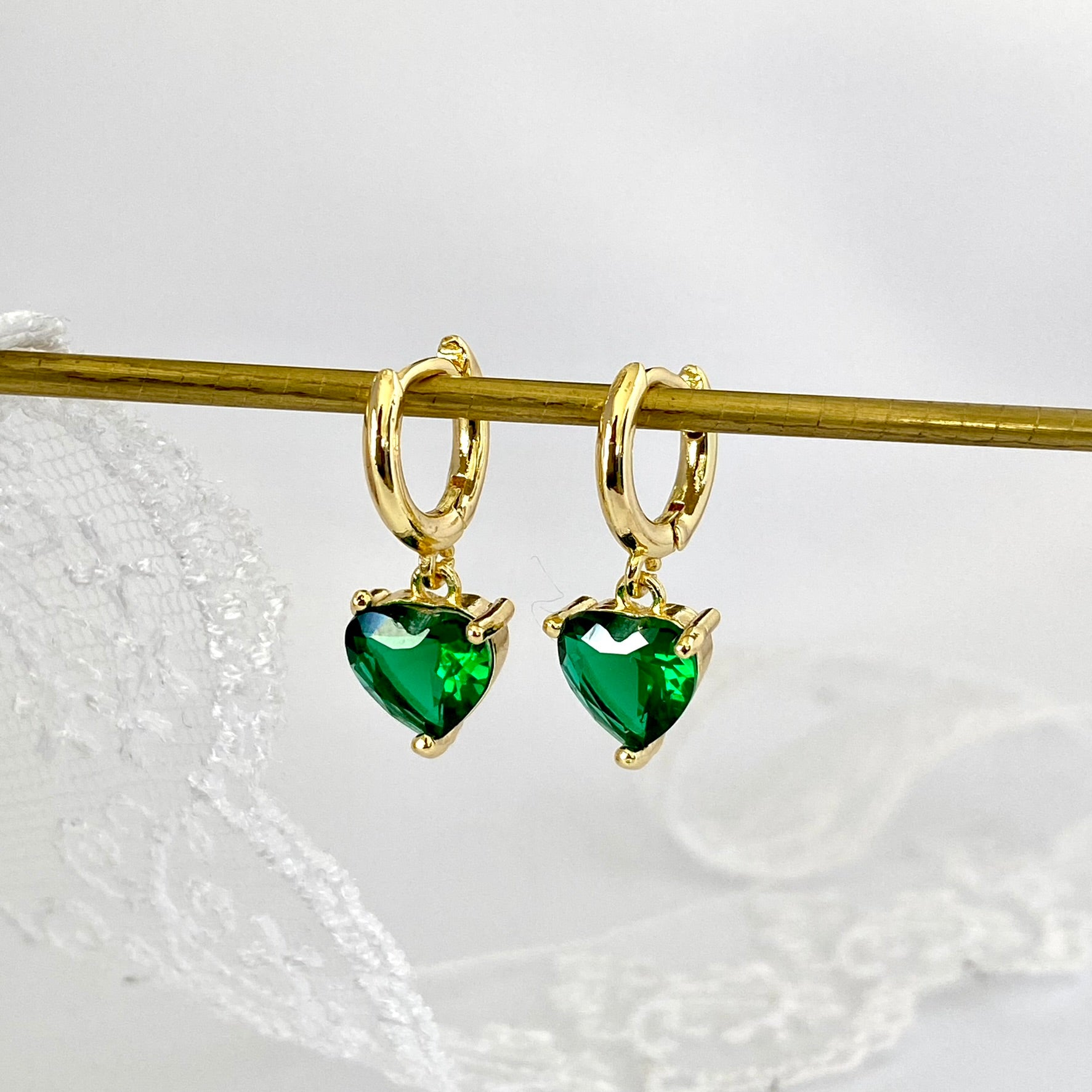 Love Heart Dangle Earring Green