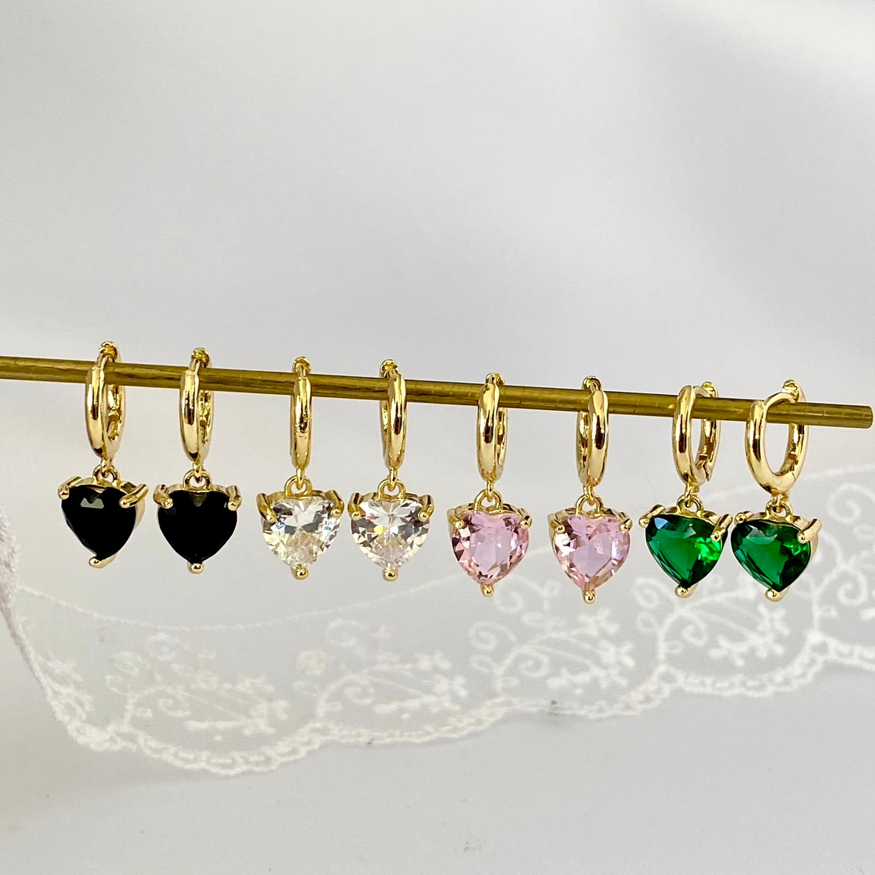 Love Heart Dangle Earring Green