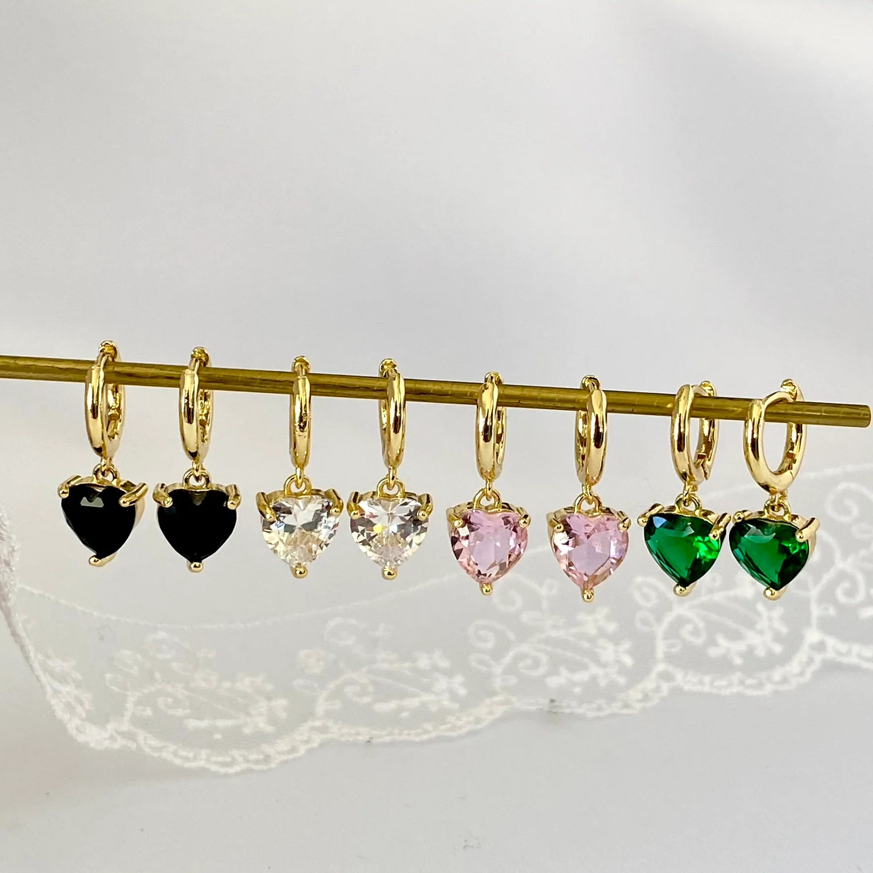CZ Love Heart Dangle Drop Earrings